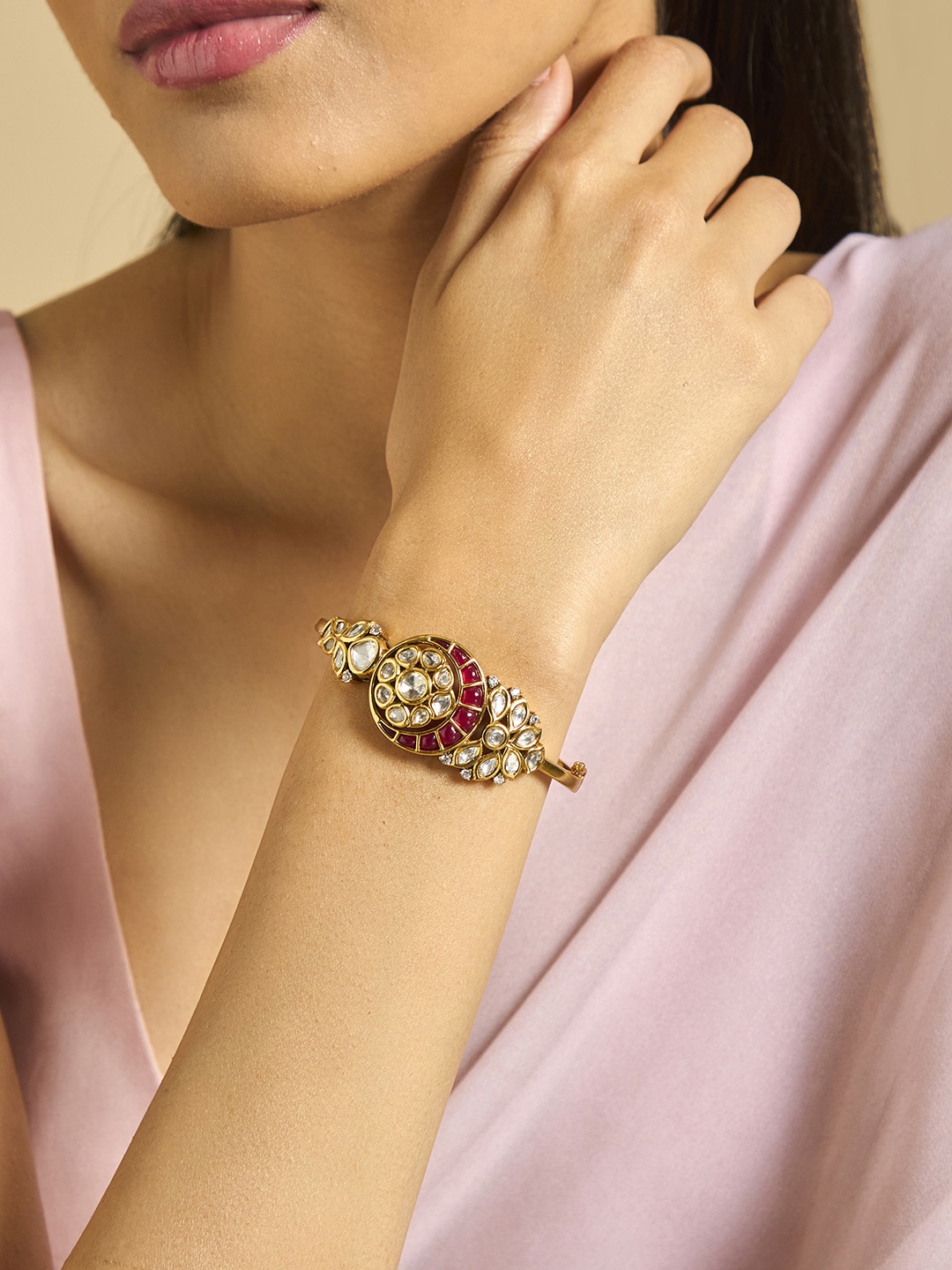 

Kushal's Fashion Jewellery Kundan Ethnic Kada Bracelet, Gold