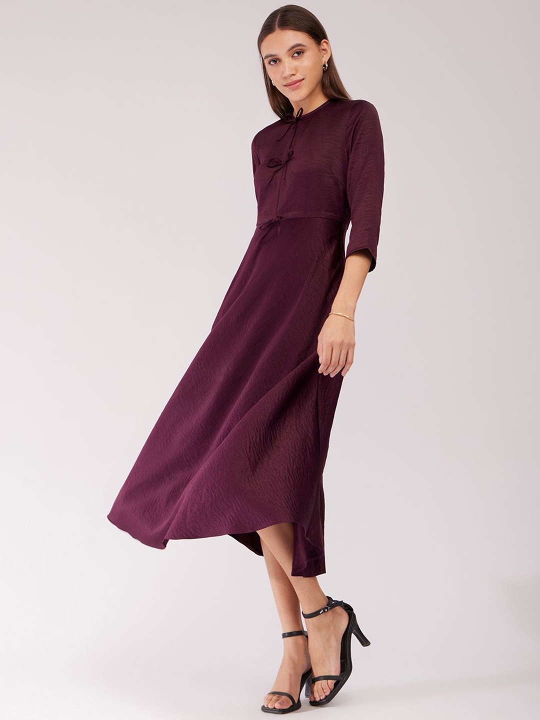 

FableStreet Bow Detail Satin A-Line Midi Dress, Burgundy