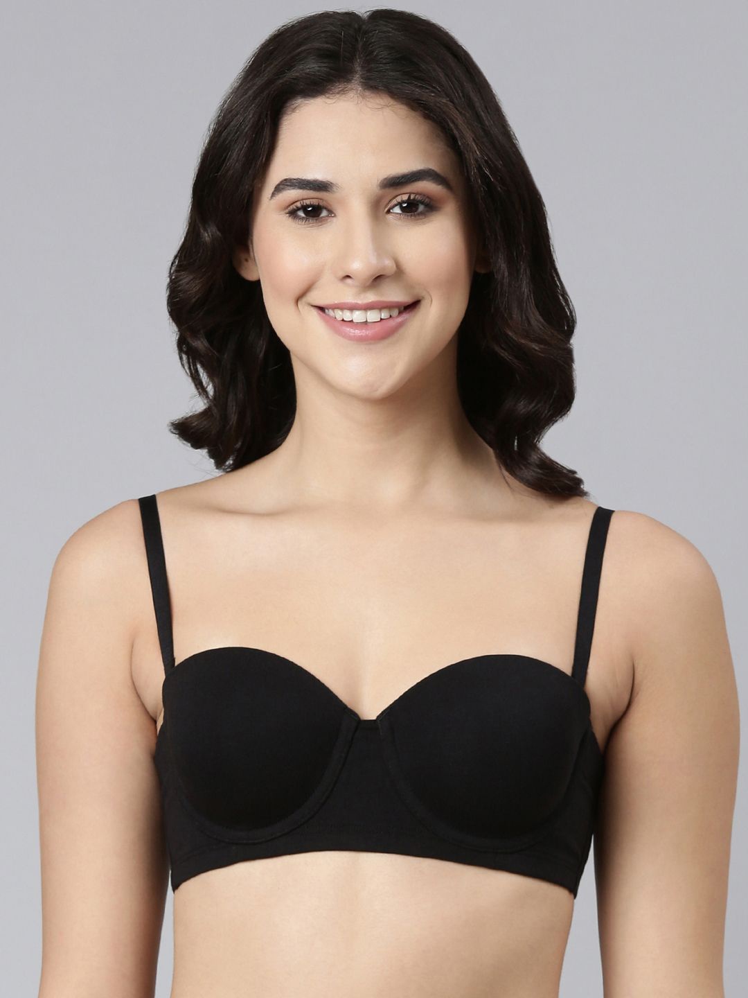 

Enamor Cotton Strapless Multiway Padded Wired High Coverage Bra A078, Black