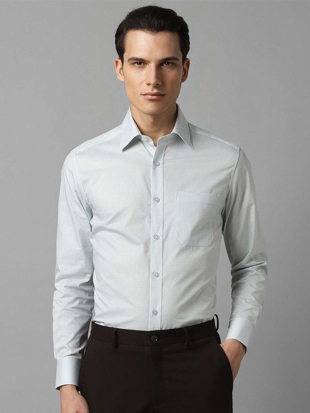 

Louis Philippe Men Classic Spread Collar Micro Ditsy Printed Cotton Formal Shirt, Blue