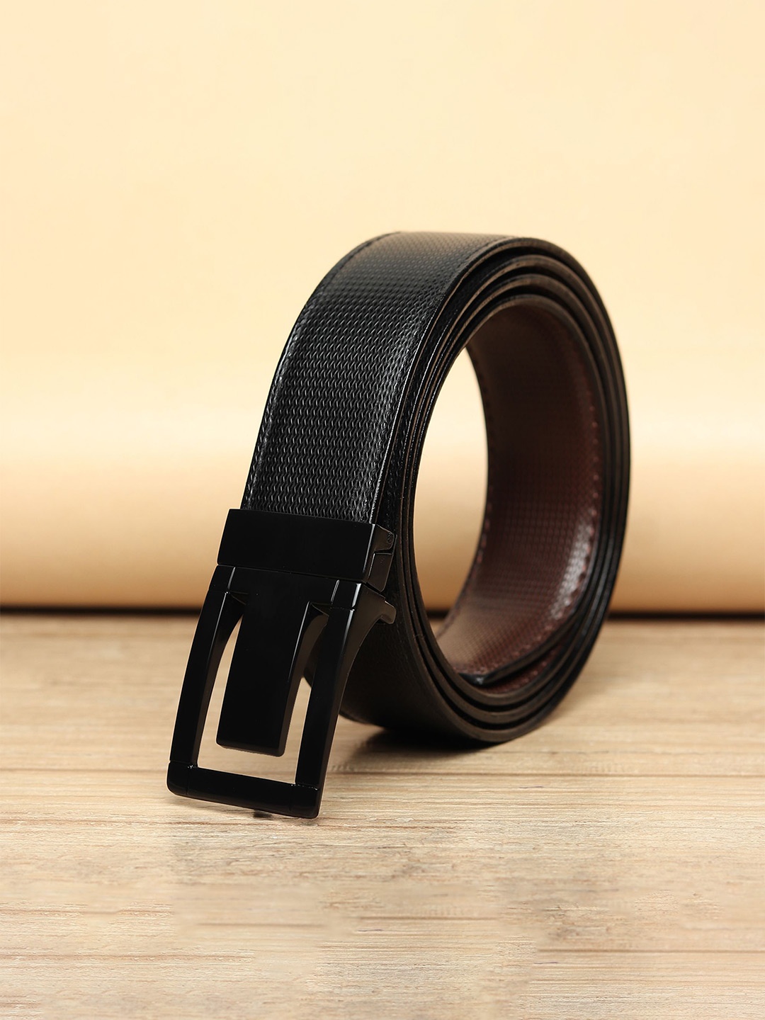 

WINSOME DEAL Men Push Pin Closure Textured Formal Belt, Black