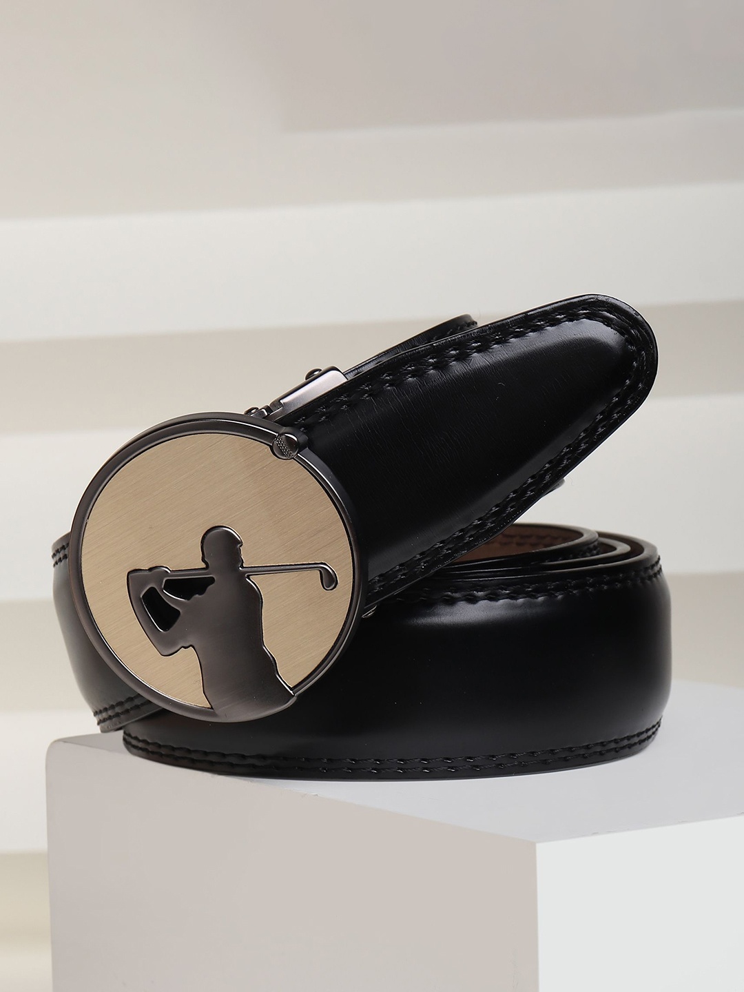

WINSOME DEAL Men Solid Slider Buckle Closure Casual Belt, Black