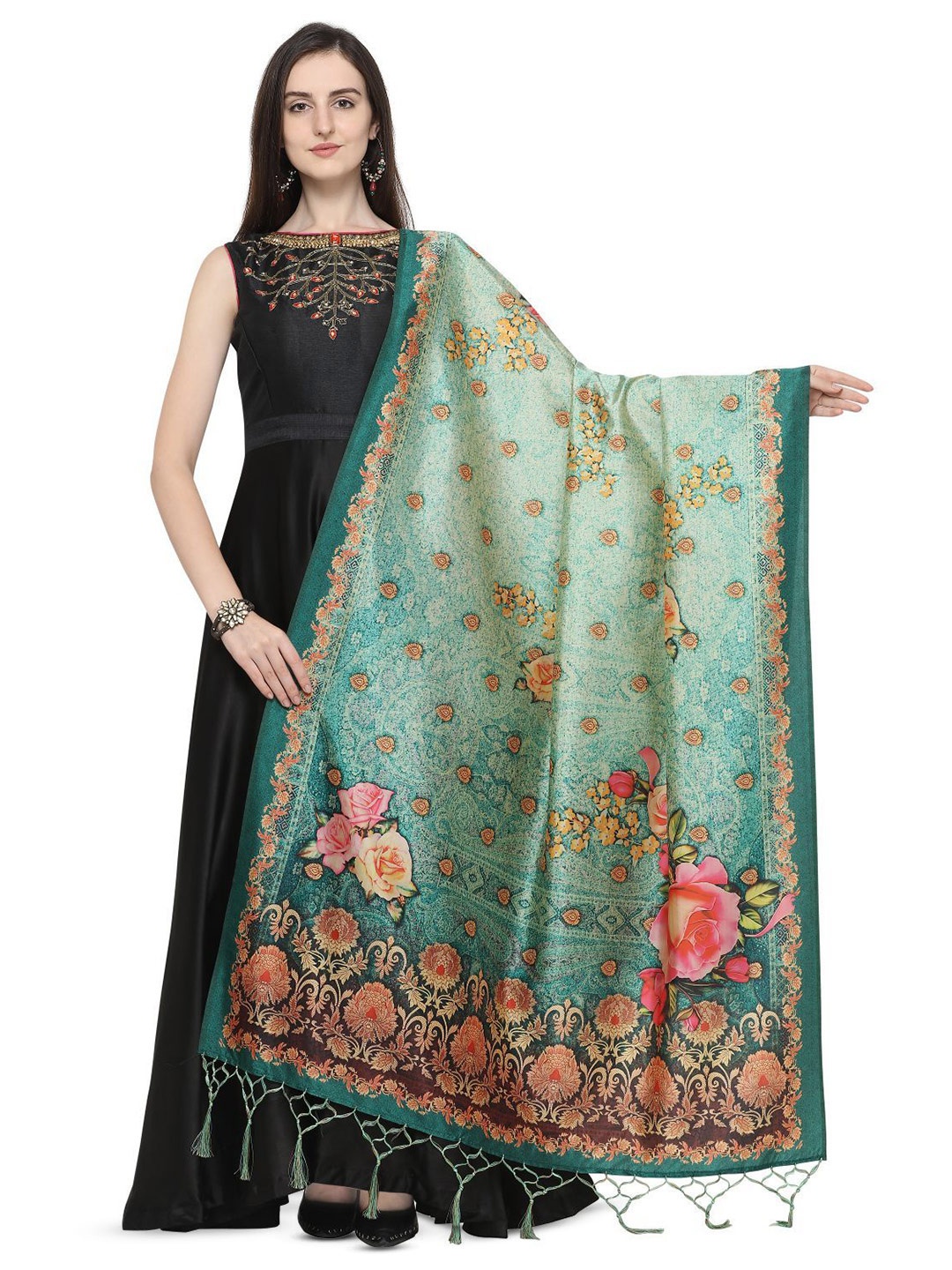 

Kaizen TEXO FAB Ethnic Motifs Printed Assam Silk Dupatta, Blue