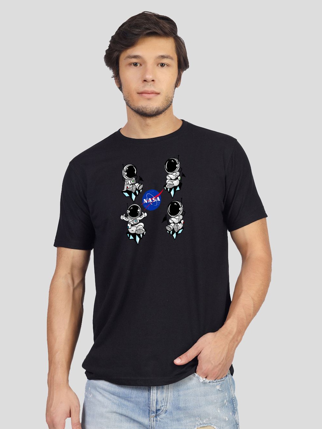 

Greylongg Men Graphic Printed Round Neck Cotton T-Shirt, Black