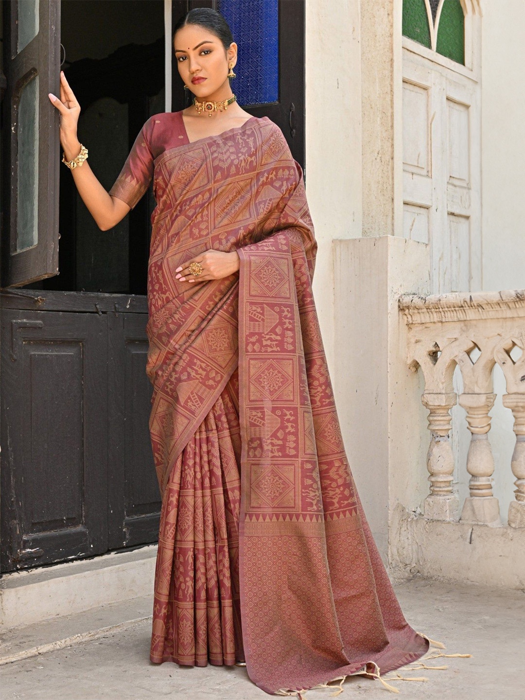 

MySilkLove Woven Design Zari Warli Saree, Brown