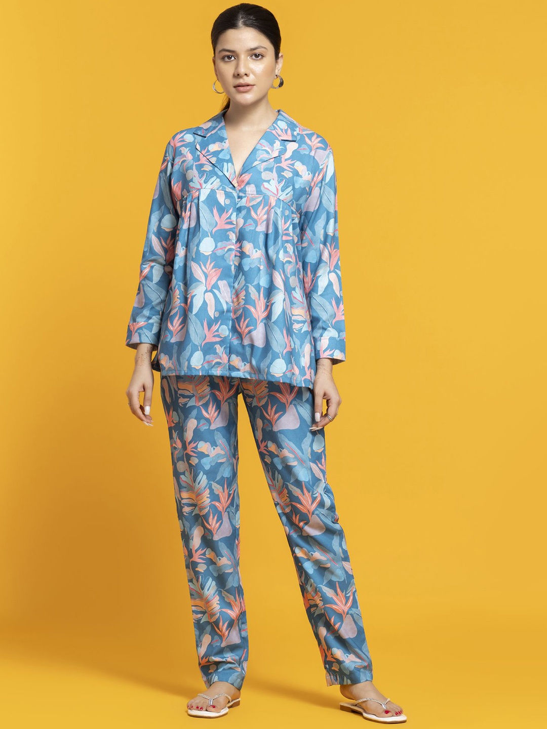 

SEW YOU SOON Floral Printed Shirt With Trouser Co-Ords, Blue