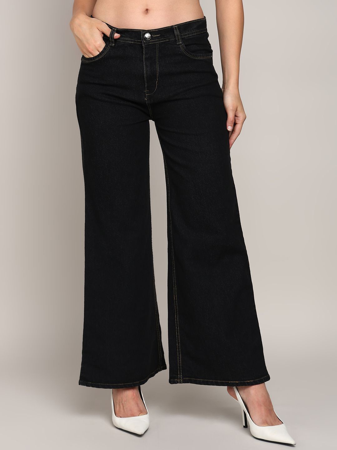 

Nifty Women Wide Leg High-Rise Stretchable Jeans, Black