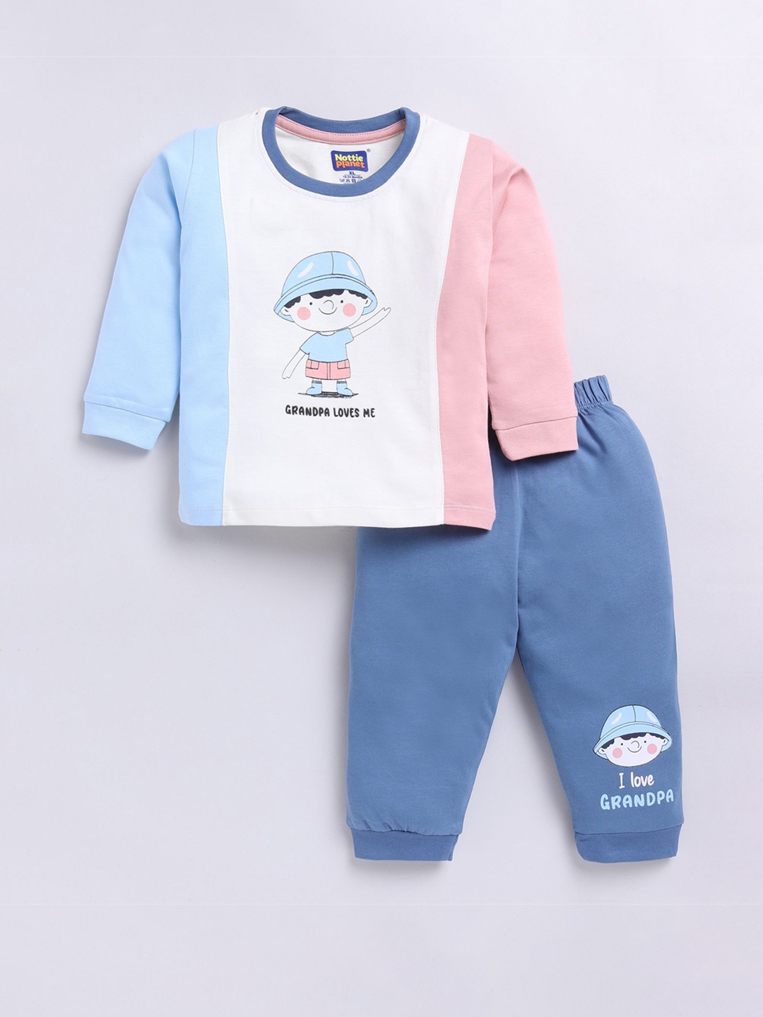 

Nottie Planet Boys Printed Round Neck Pure Cotton T-shirt With Jogger, Blue