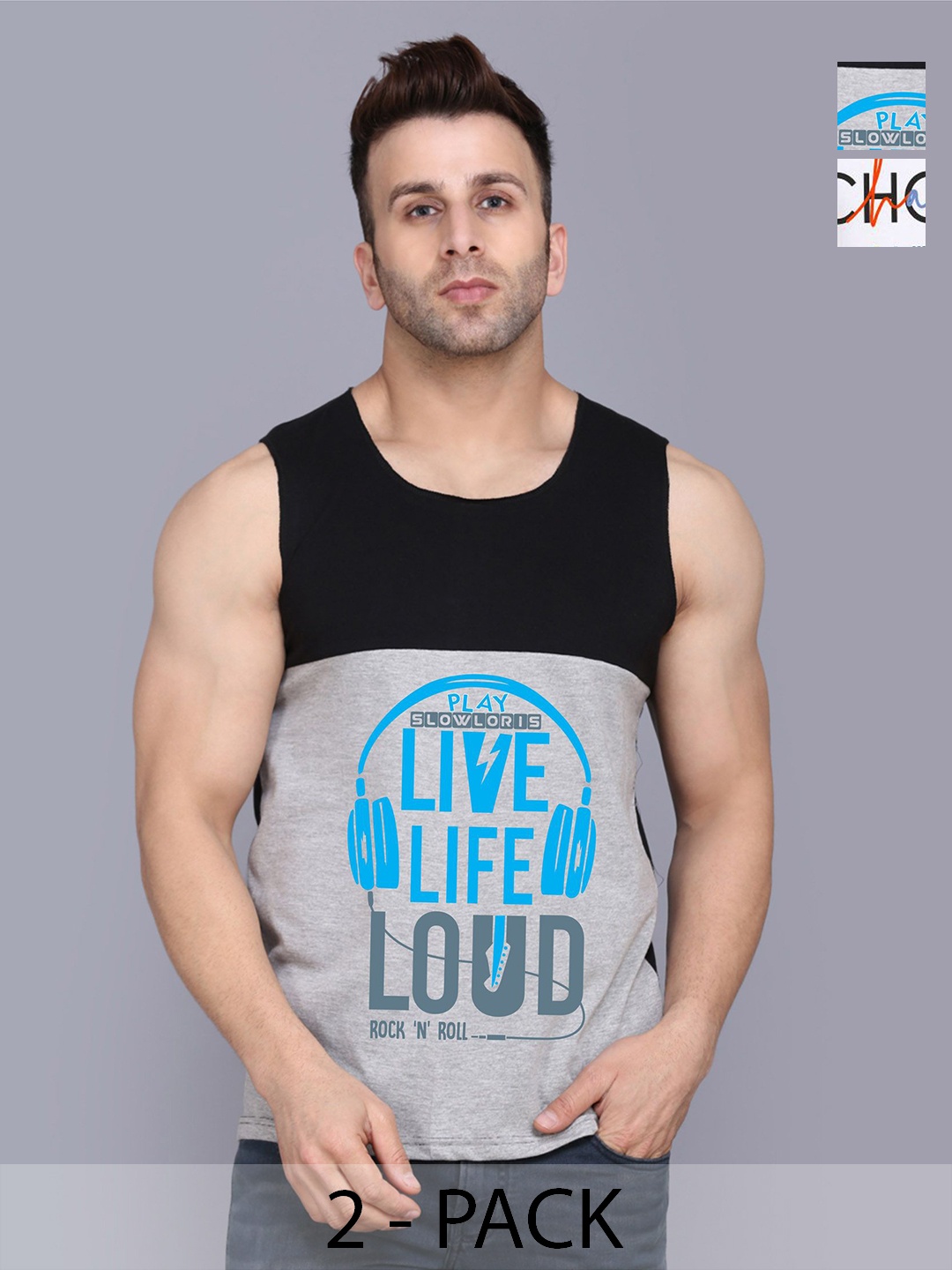 

SLOWLORIS Men Pack Of 2 Typography Printed Round Neck Cotton Slim Fit T-Shirts, Black
