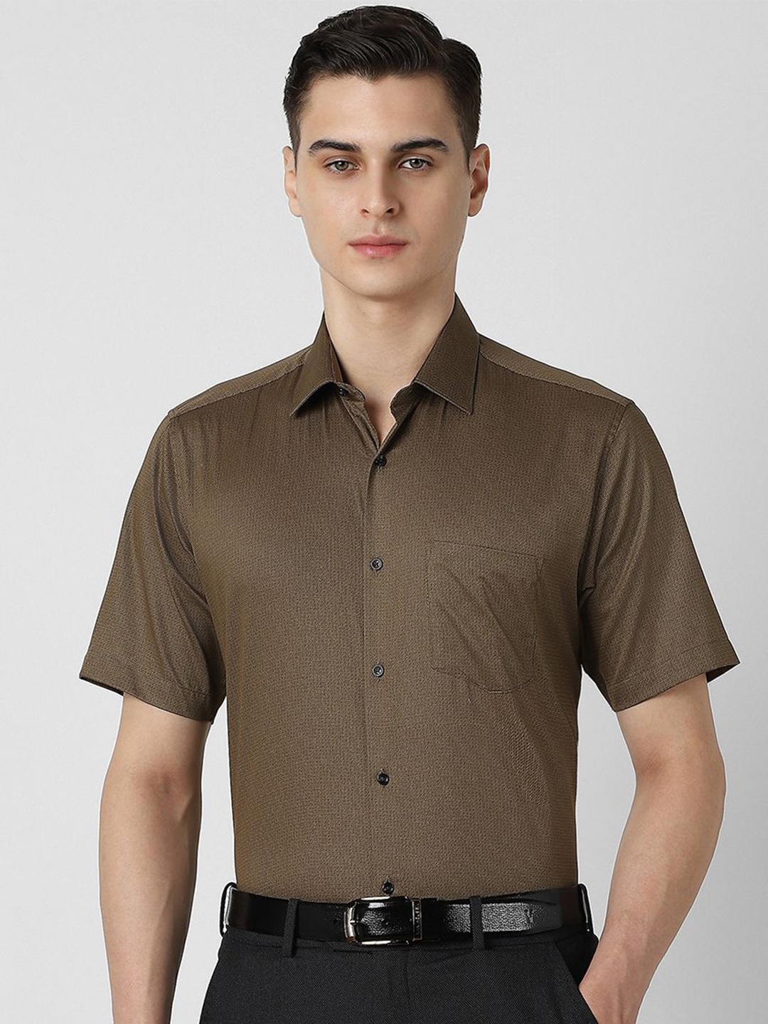 

Van Heusen Men Spread Collar Micro Ditsy Printed Cotton Formal Shirt, Brown