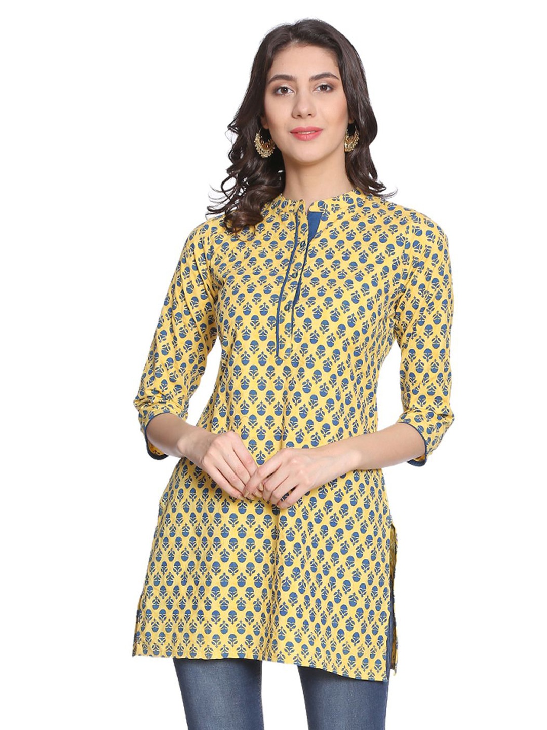 

Anouk Floral Printed Cotton Short Kurti, Yellow