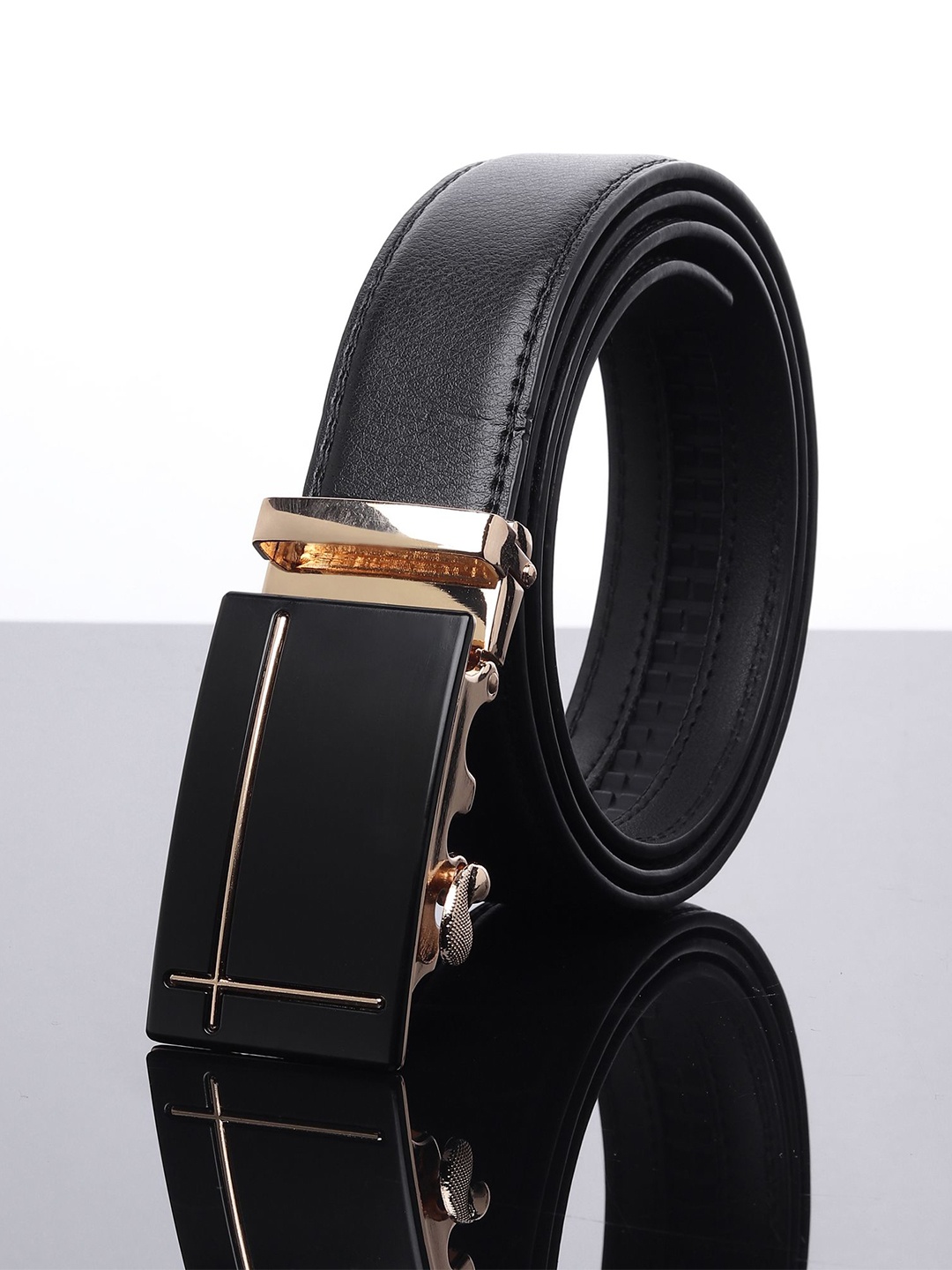

WINSOME DEAL Men Textured Slider Buckle Closure Formal Belt, Black