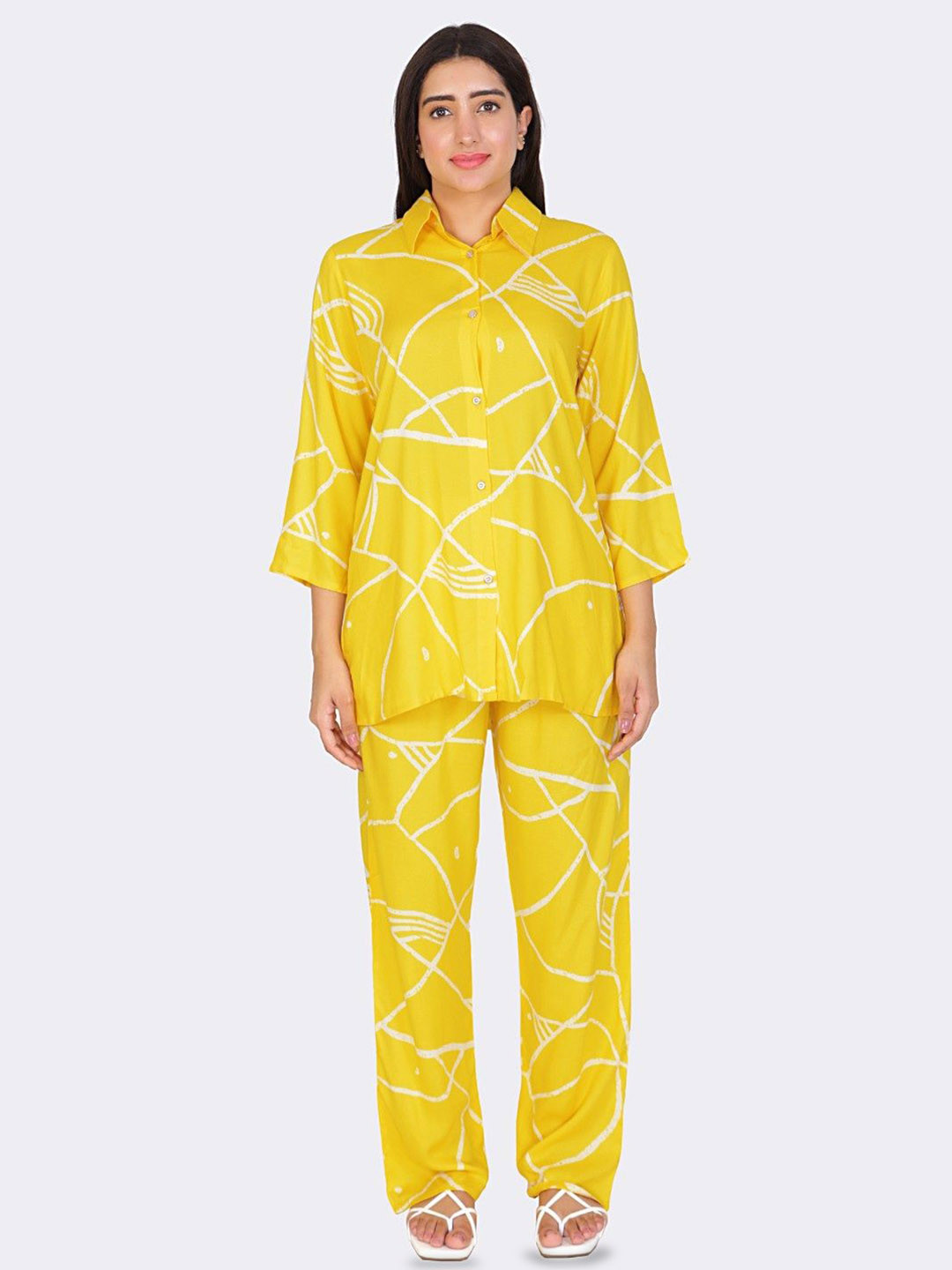 

BAESD Printed Shirt & Palazzos, Yellow