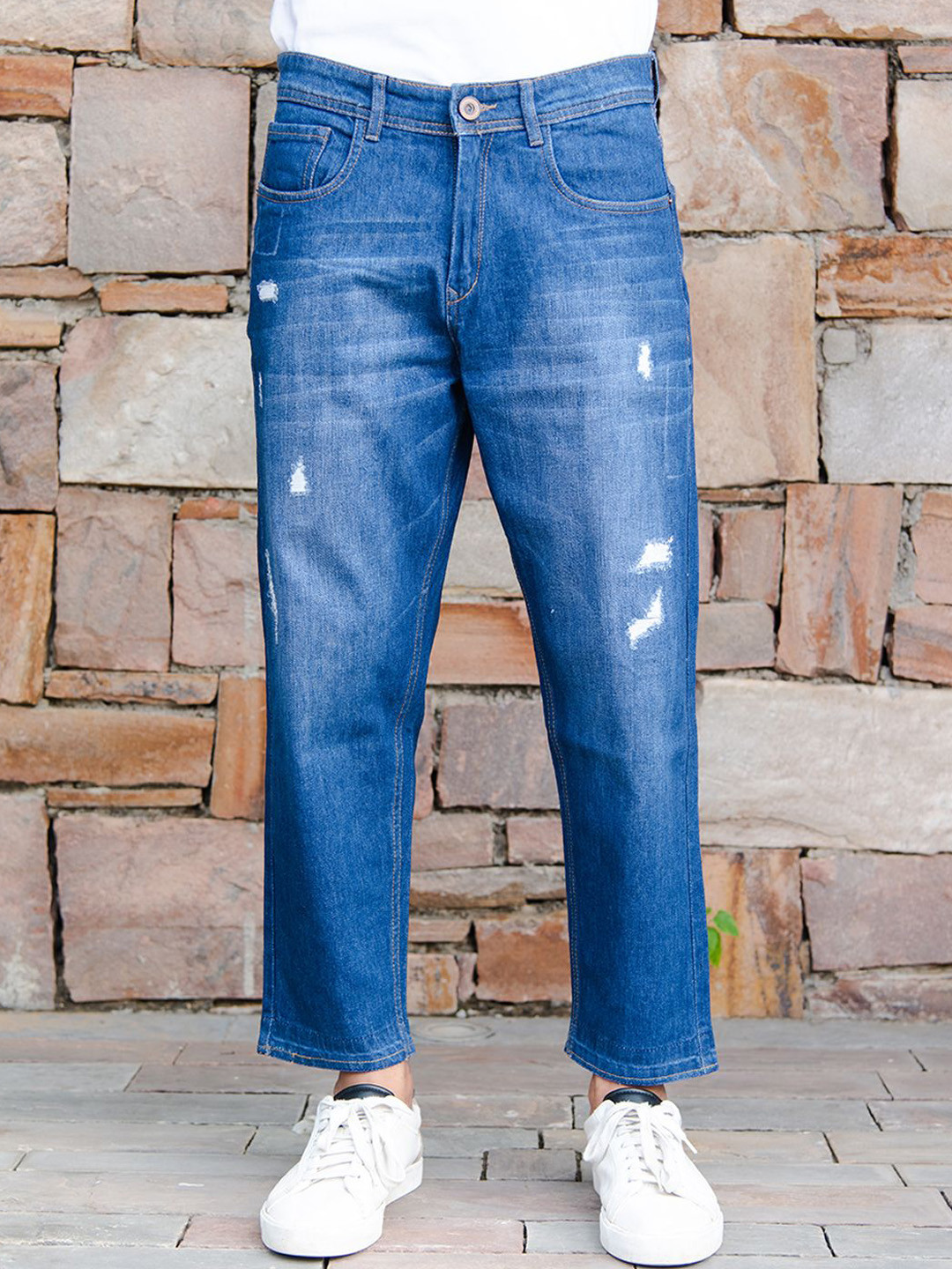 

Tistabene Men Original Mildly Distressed Light Fade Stretchable Jeans, Blue