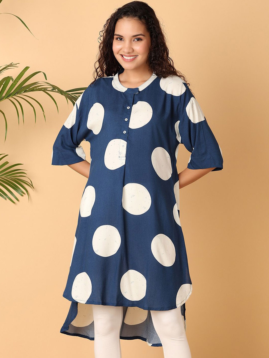 

UNLIMITED Printed Band Collar Straight Kurta, Blue