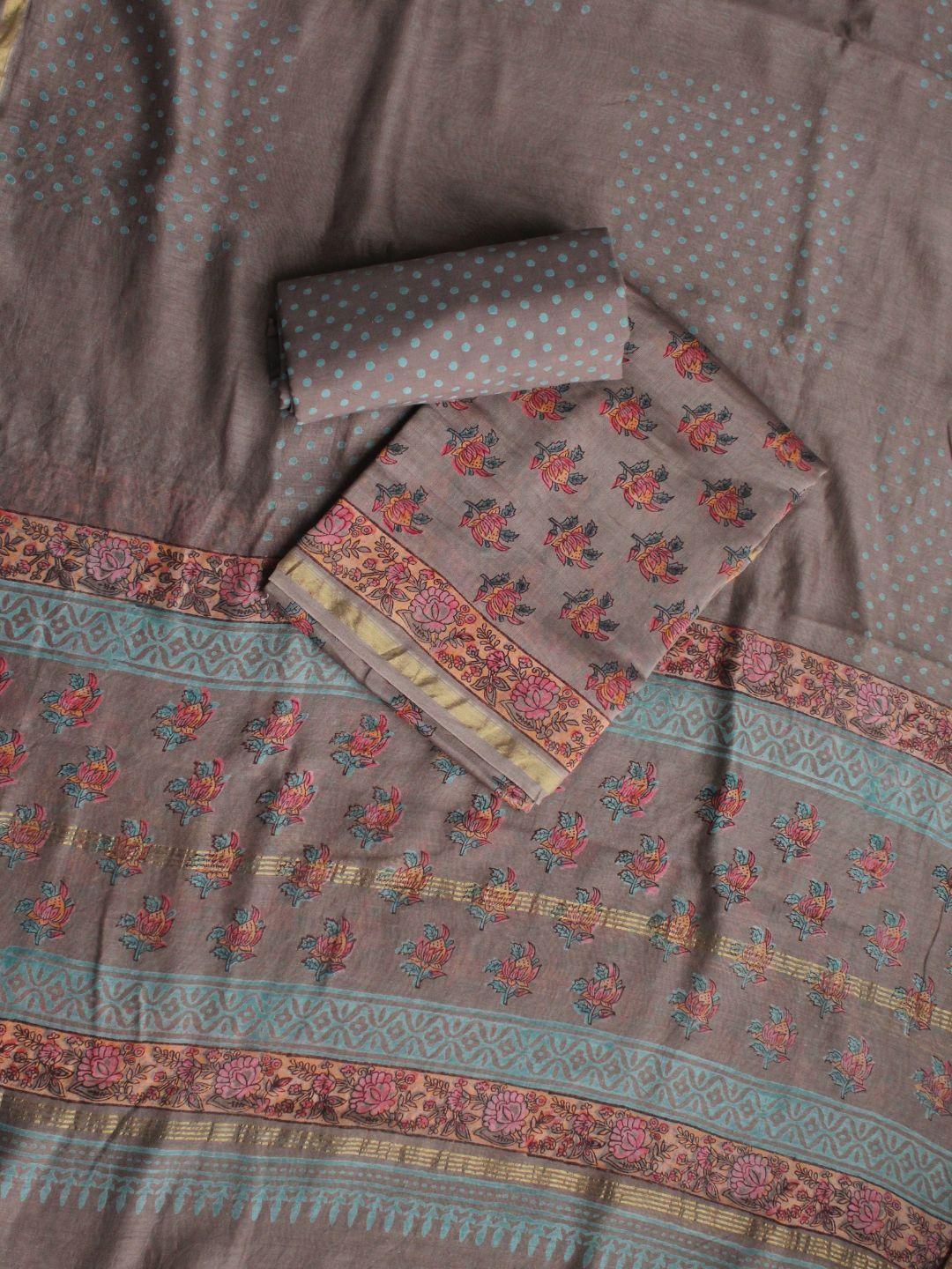 

Weaves of Tradition Printed Unstitched Dress Material, Brown
