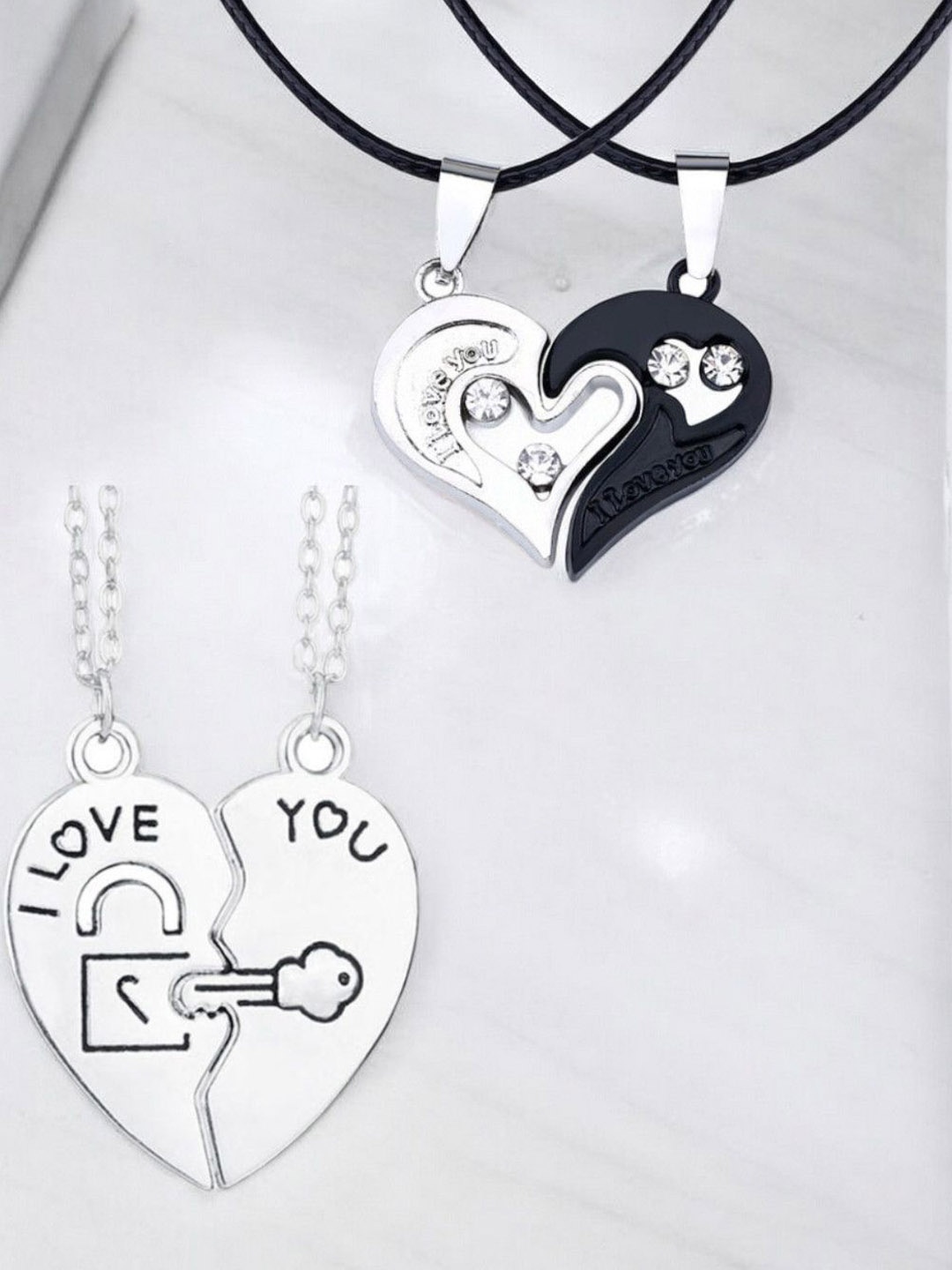 

OOMPH Heart Shaped Pendants with Chains, Silver