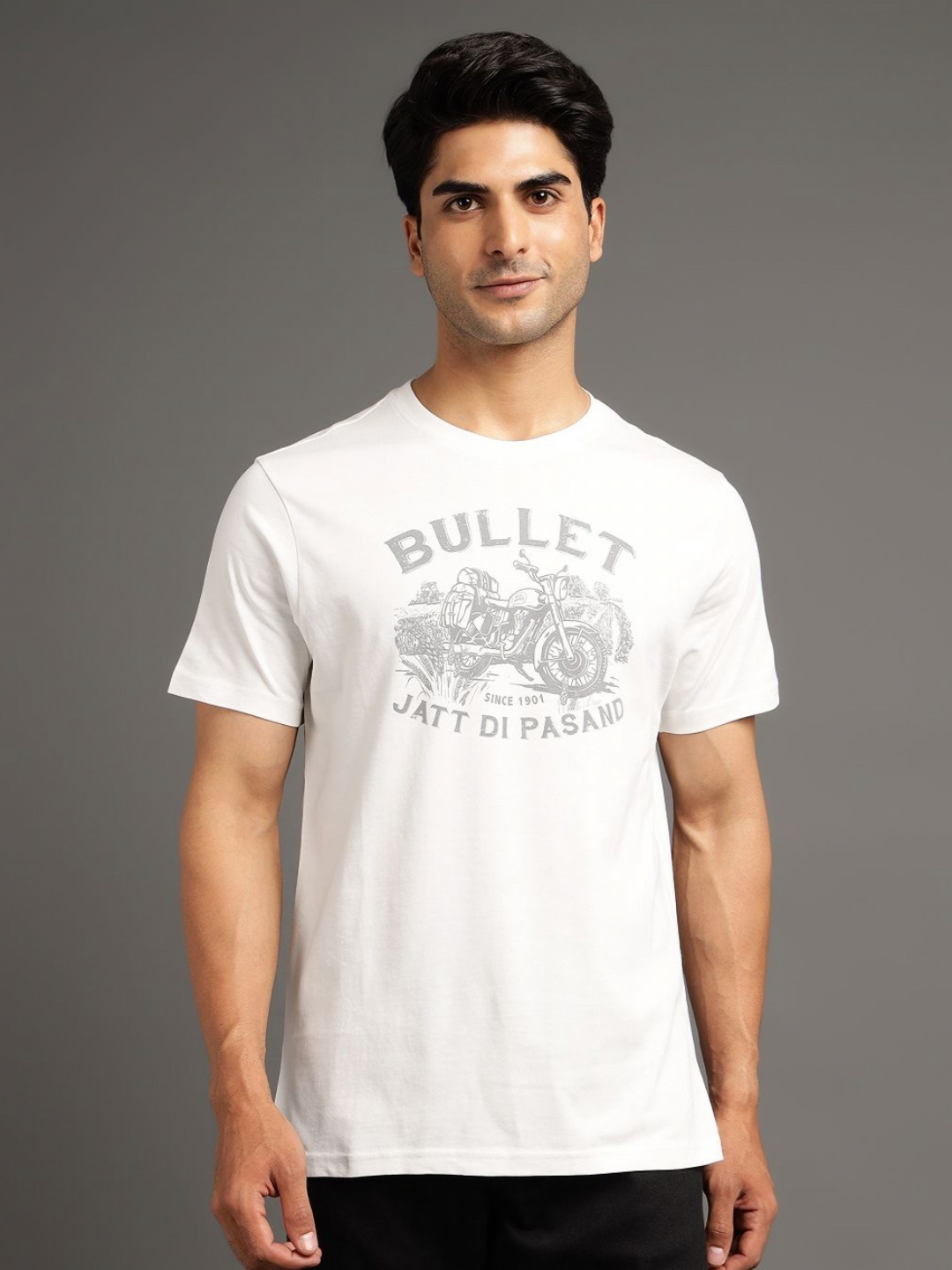 

Royal Enfield Men Typography Printed Raw Edge T-shirt, White