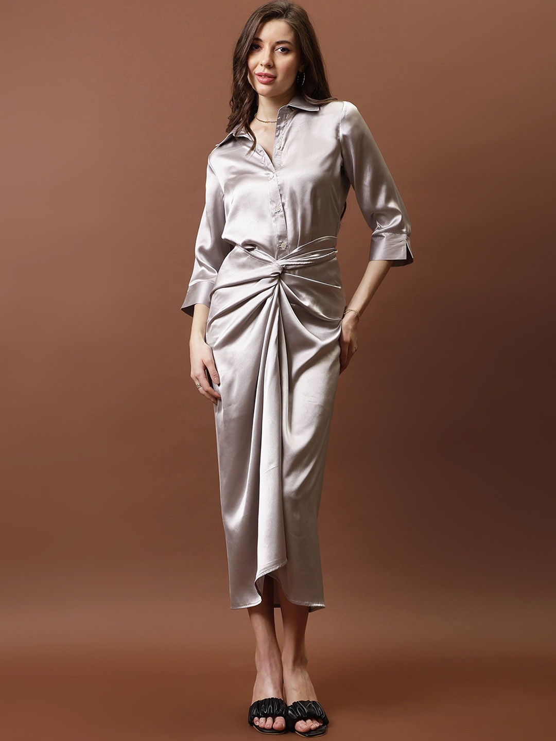 

Athena Front Knotting Midi Skirts, Grey