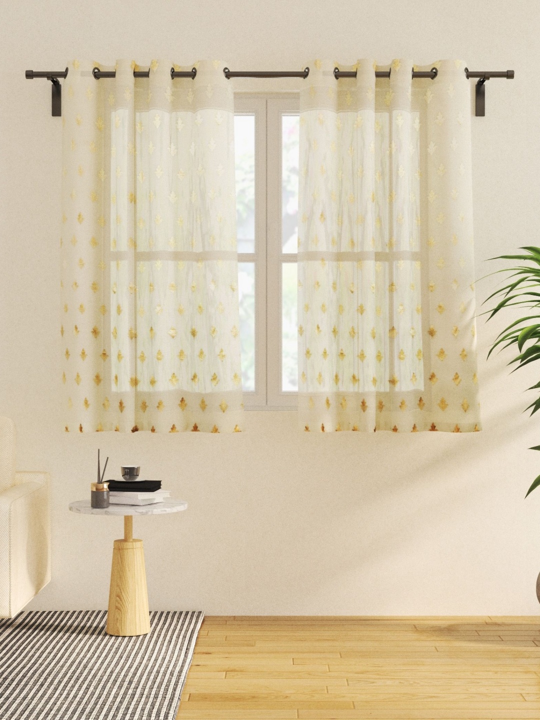 

Home Centre Off White & Gold-Toned Set of 2 Ethnic Motifs Sheer Window Curtain