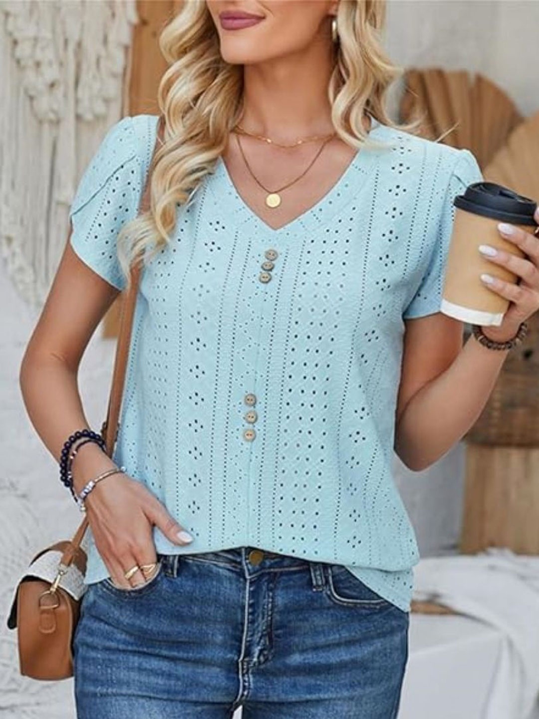 

StyleCast Women Self Design V-Neck Top, Blue