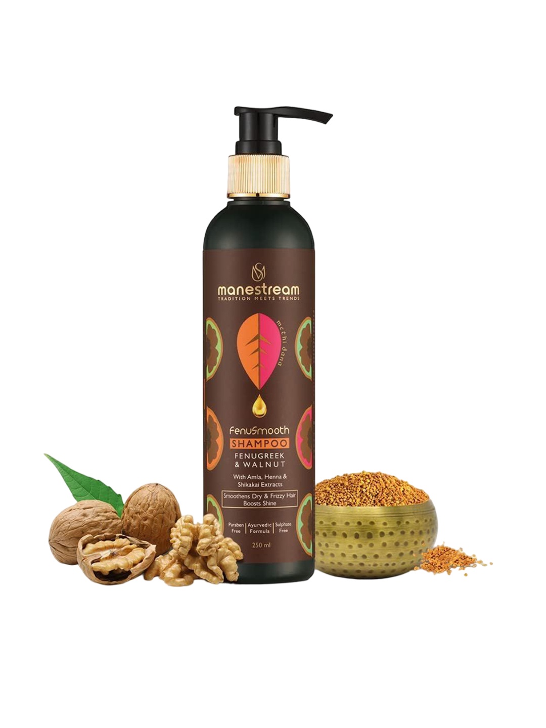 

Manestream Fenusmooth Shampoo With Fenugreek & Walnut for Frizzy & Damaged Hair- 250ml, Burgundy