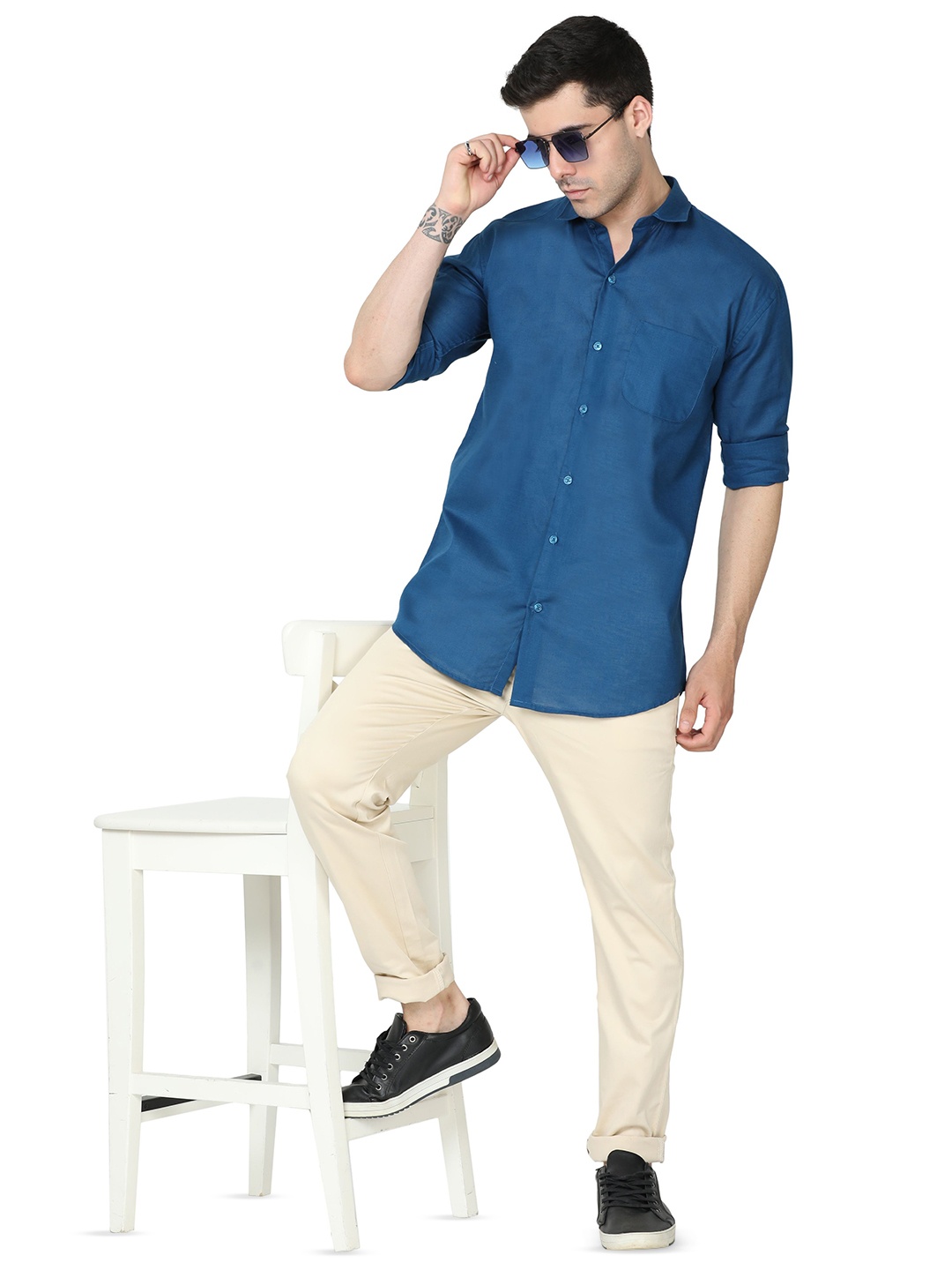 

MIRAAN Cotton Linen Casual Shirt, Teal
