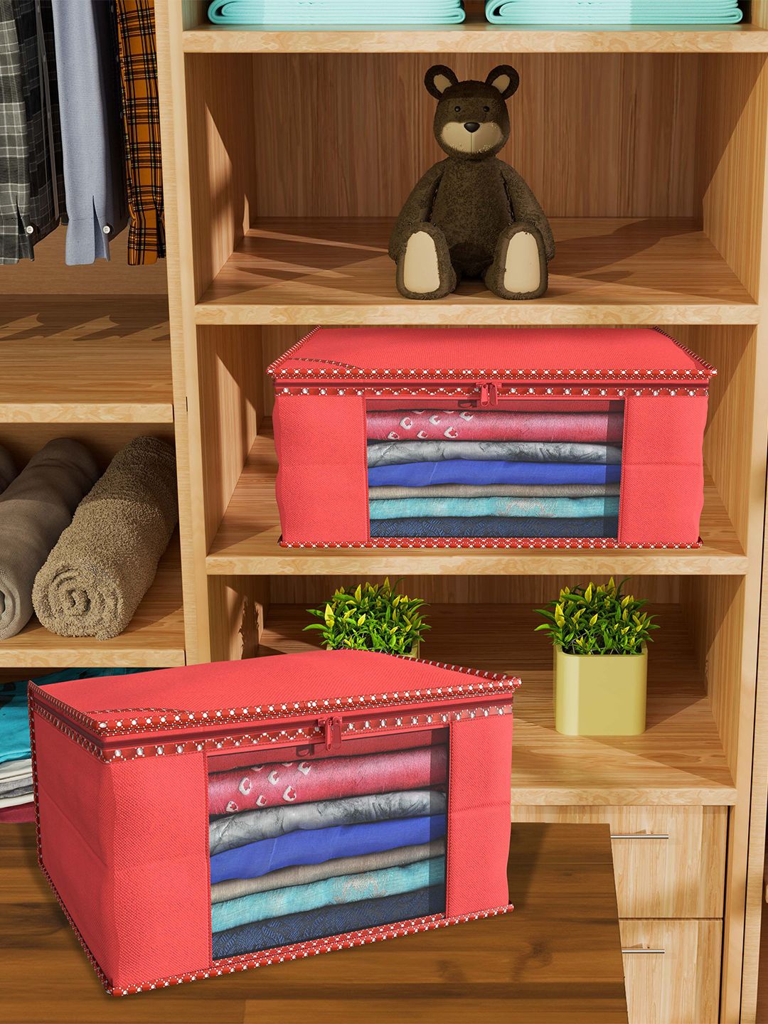 

Kuber Industries Red & Pink 12 Pieces Drawer Organisers