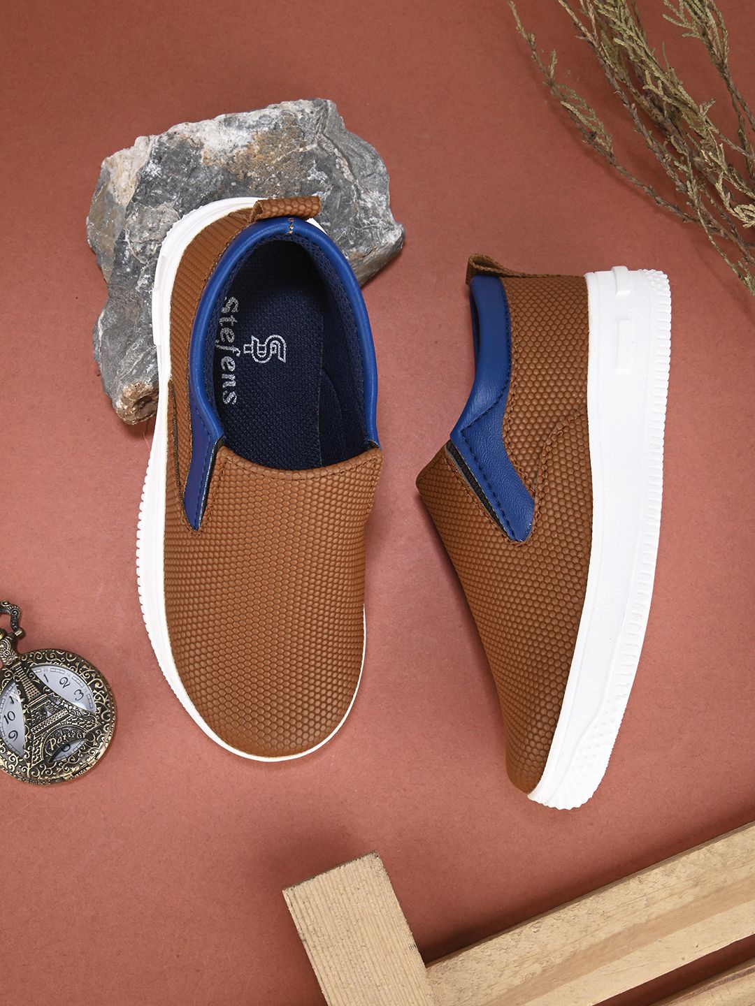 

STEFENS Boys Woven Design Slip-On Sneakers, Tan