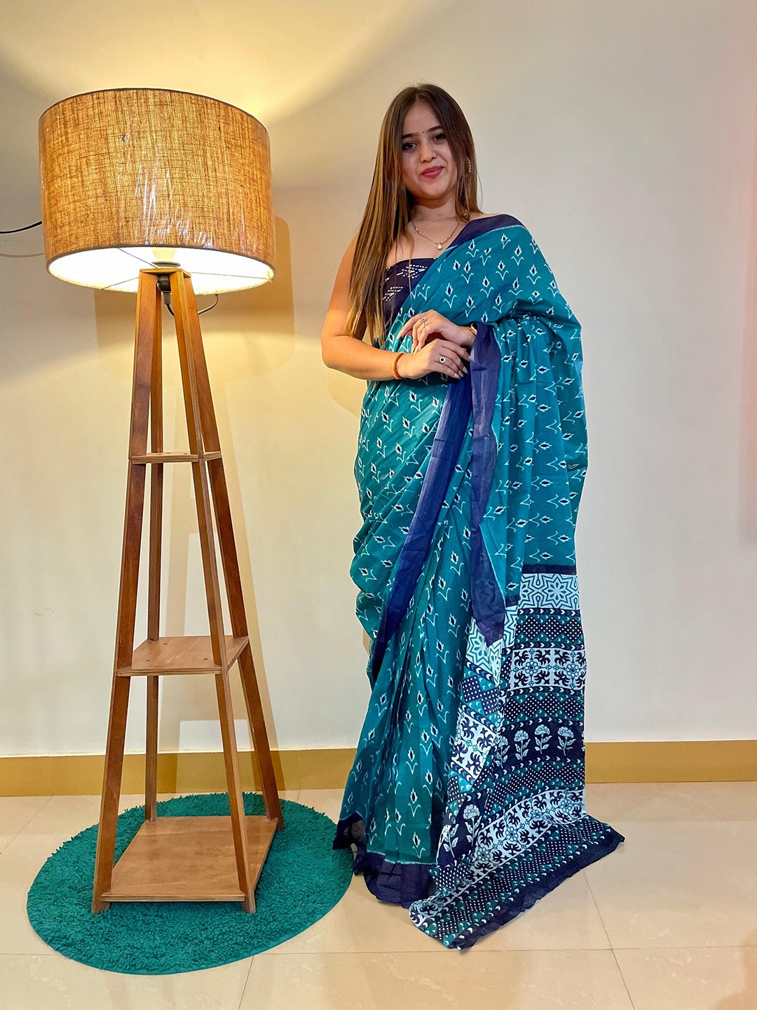 

Anouk Floral Pure Cotton Bagru Saree, Blue