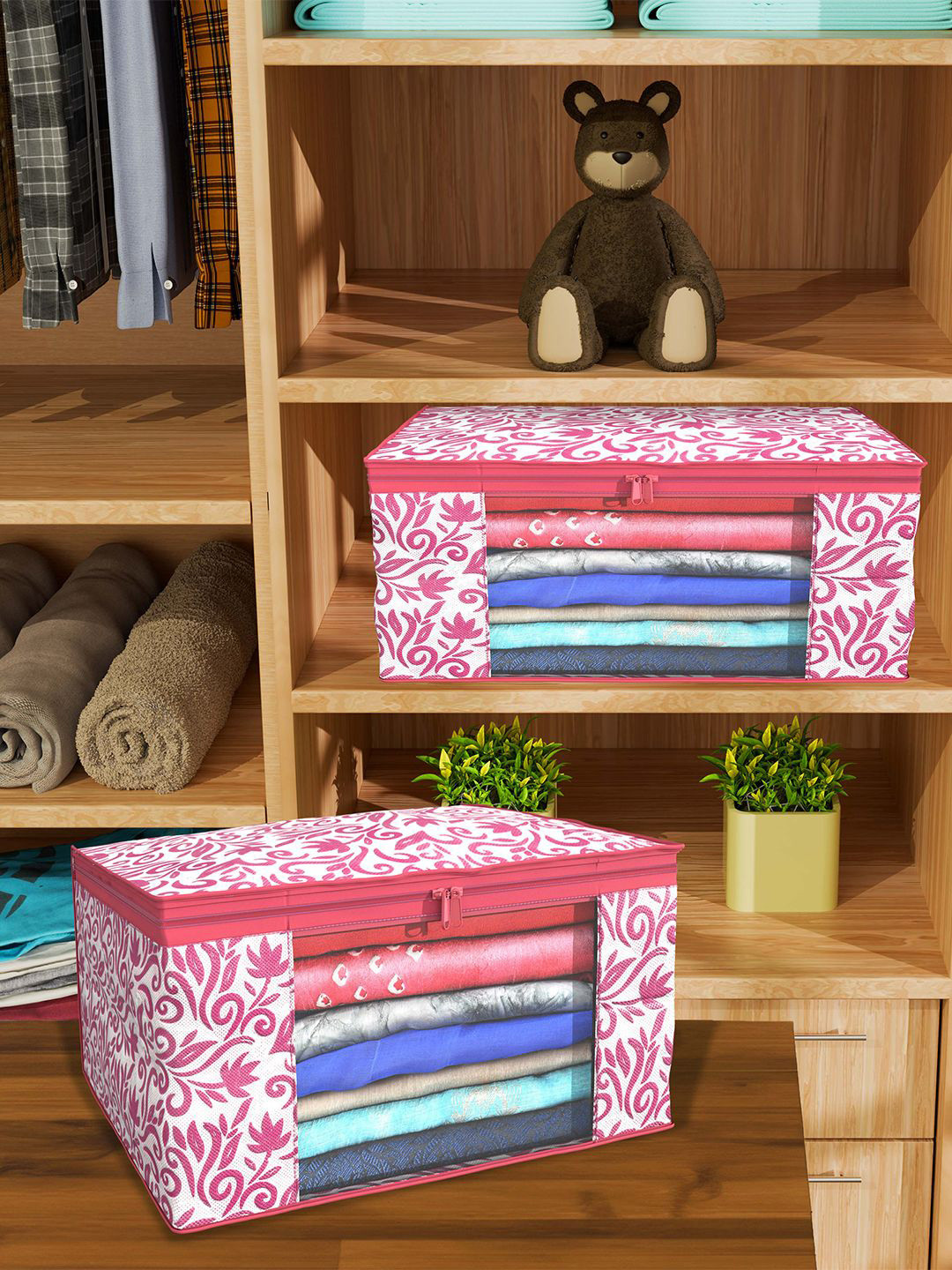 

Kuber Industries Pink & Red 12 Pieces Printed Multi Utility Organisers