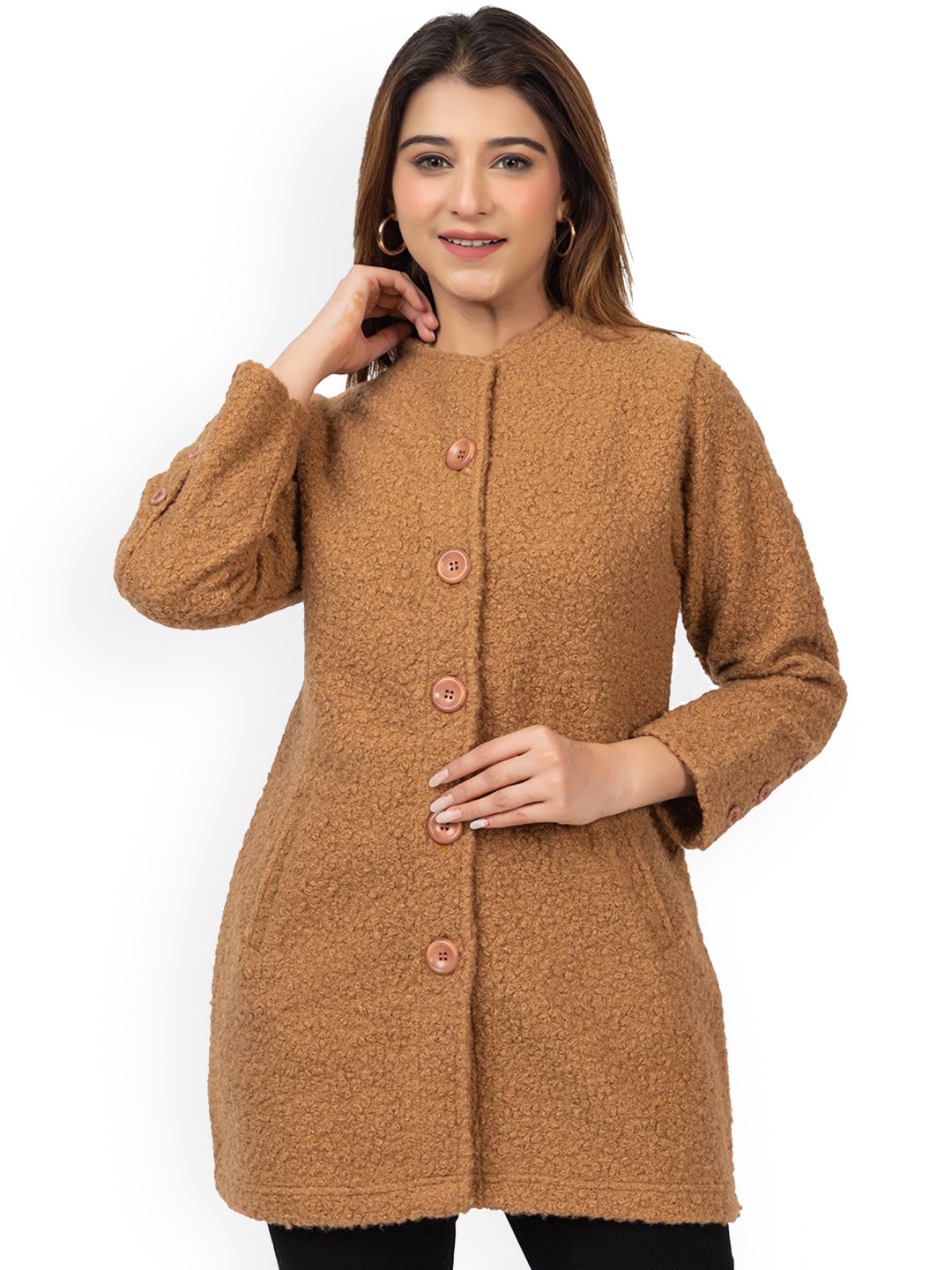 

TWENTY ME Self Design Acrylic Longline Tailored Jacket, Beige