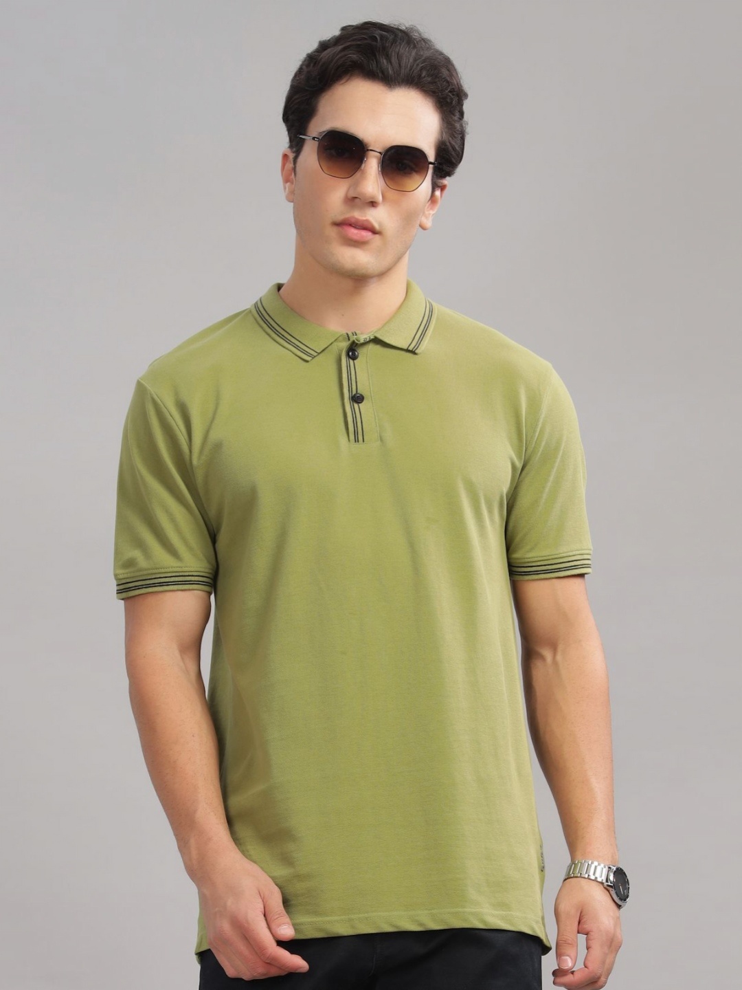 

ADRO Men Polo Collar T-shirt, Olive