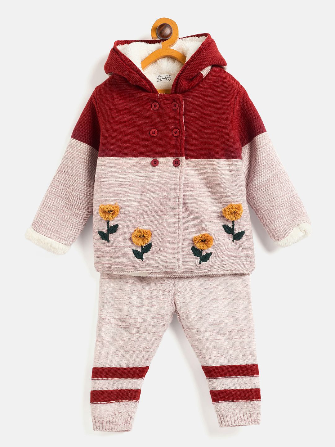 

JWAAQ Girls Colourblocked Hooded Long Sleeves Sweater with Joggers, Red