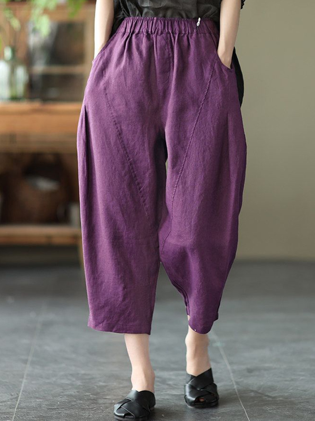 

StyleCast x Revolte Women Loose Fit Easy Wash Trousers, Purple