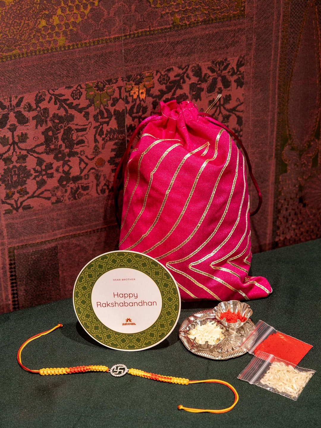 

Anouk 925 Silver Swastik Rakhi Gift Set, Red