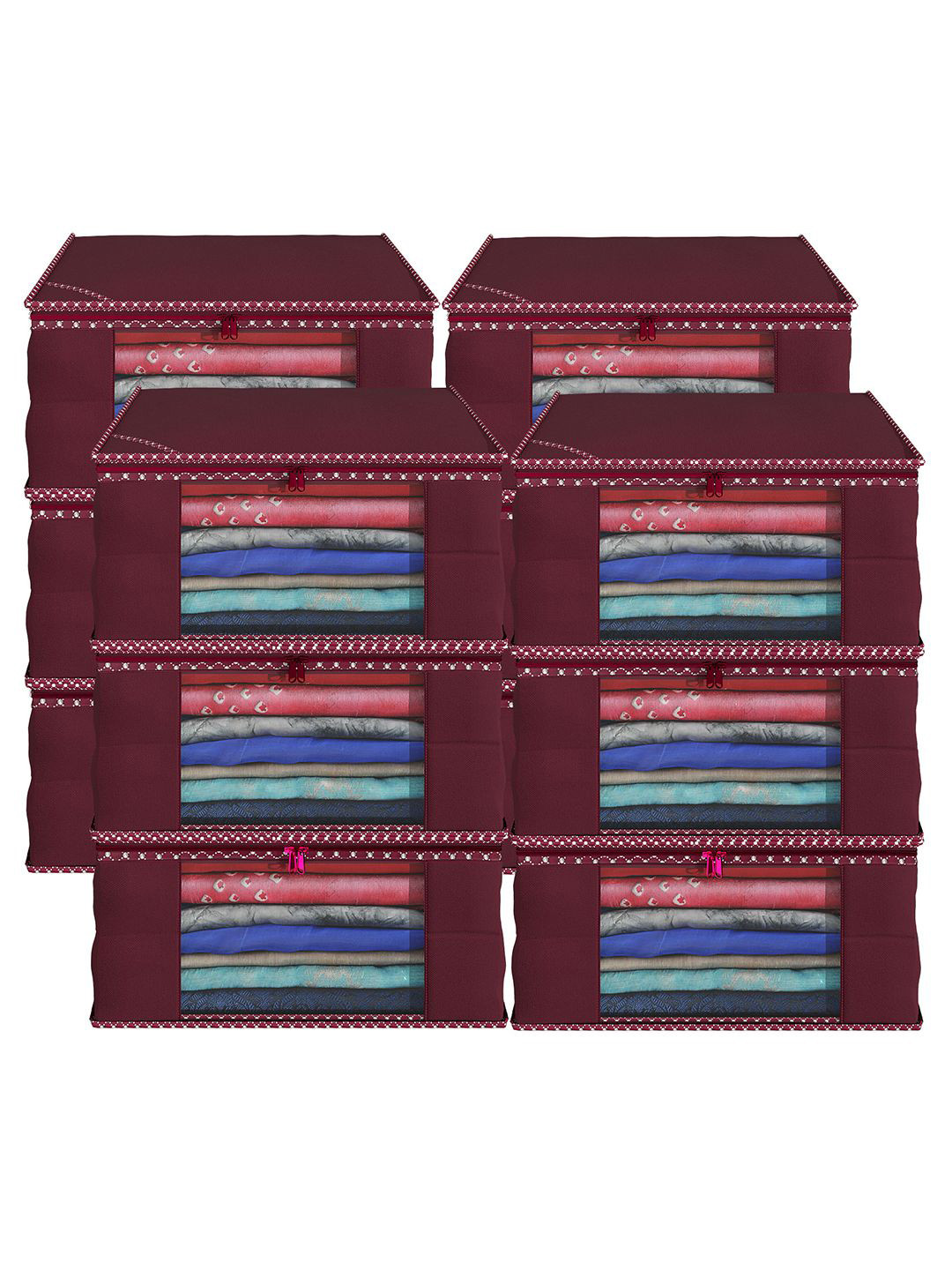 

Kuber Industries Maroon 12 Pieces Foldable Wardrobe Drawer Organisers