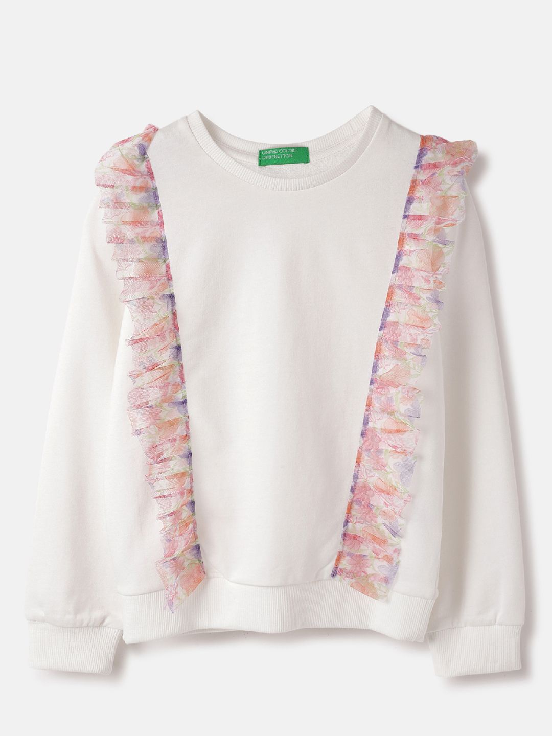 

United Colors of Benetton Girls Solid Round Neck Sweatshirt, White