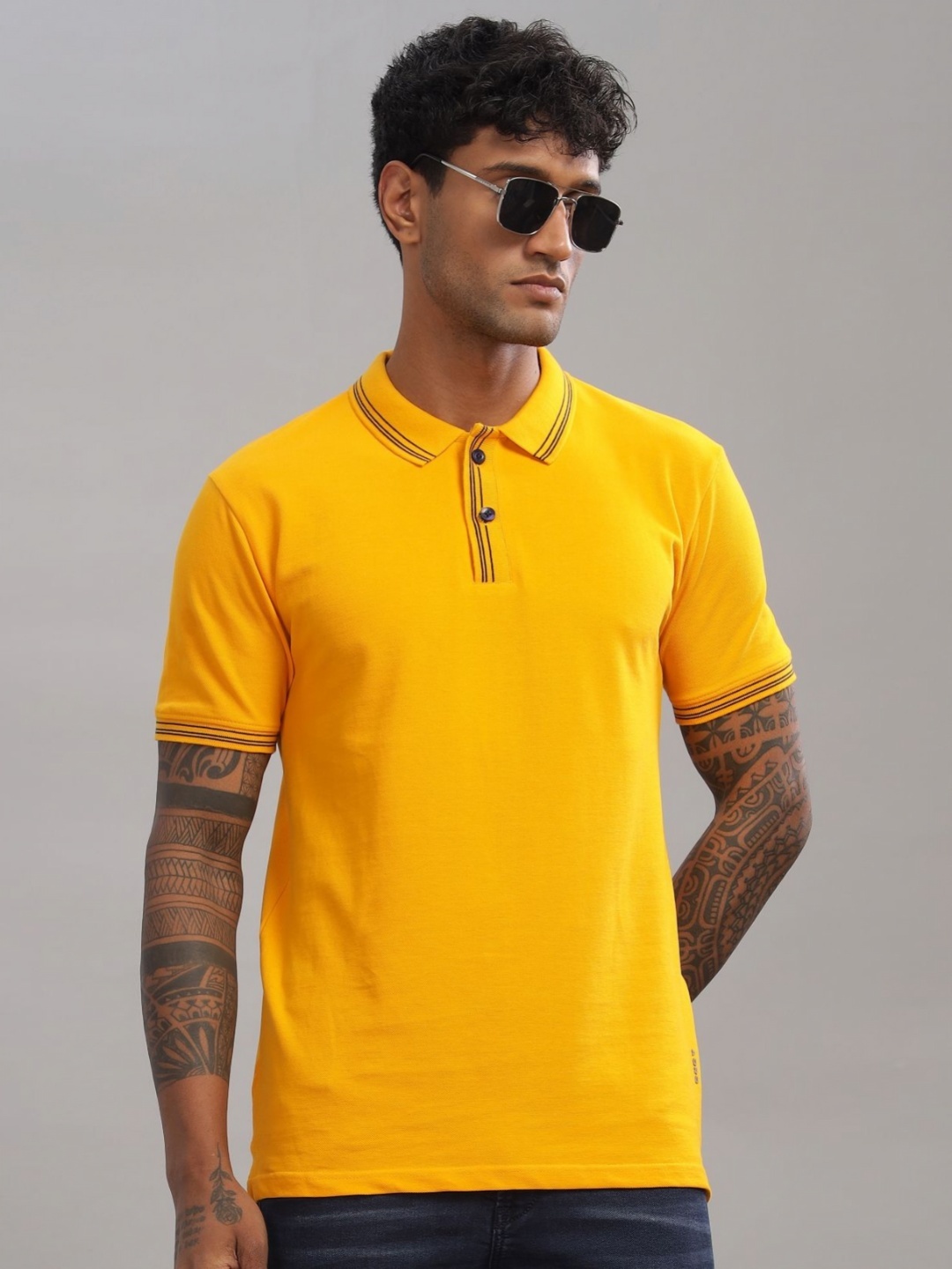 

ADRO Men Polo Collar Pockets T-shirt, Mustard