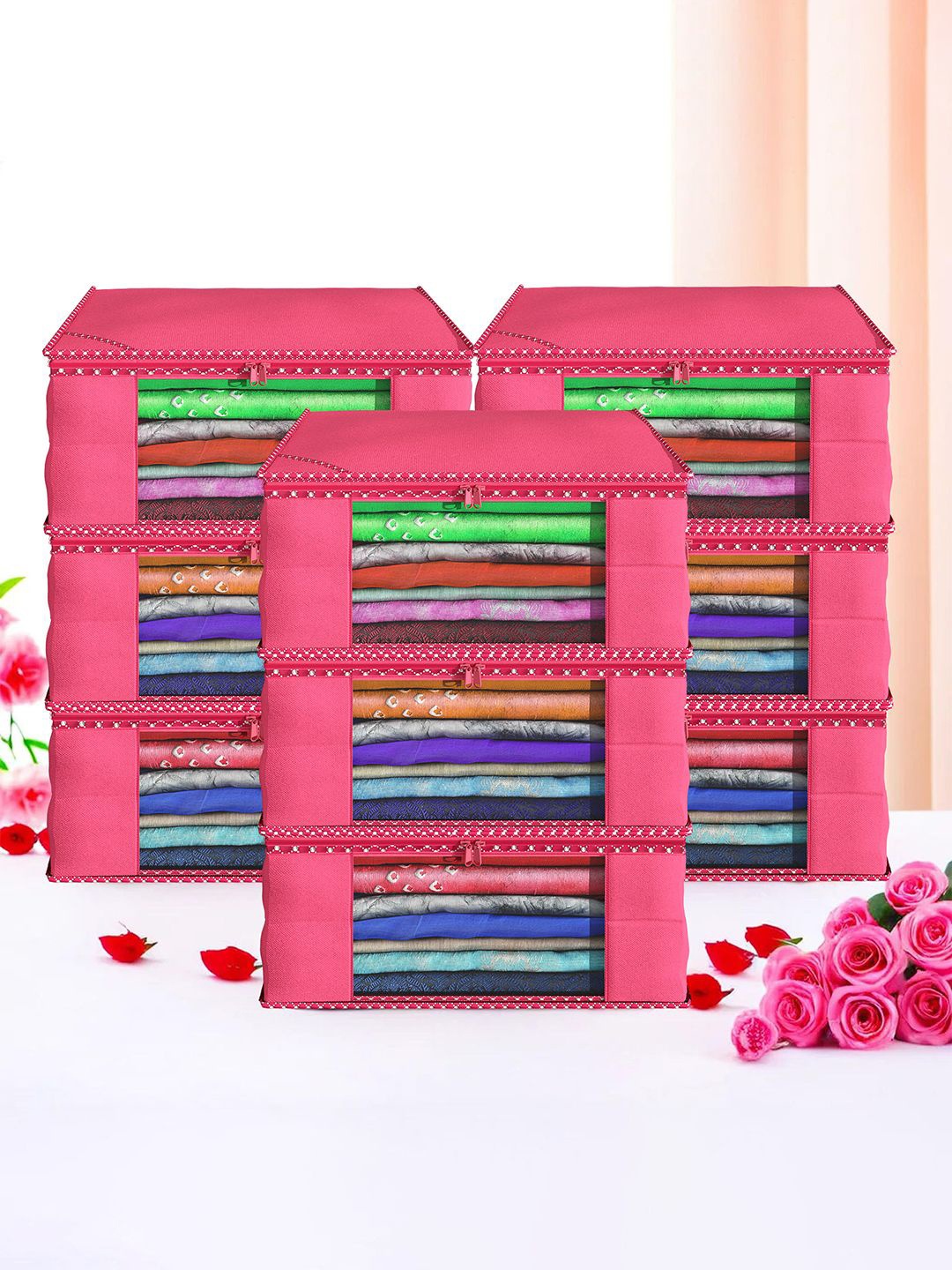 

Kuber Industries Pink 9 Pieces Foldable Drawer Organisers