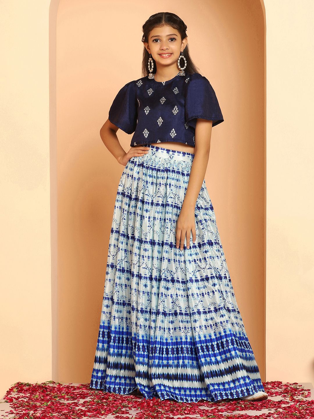 

BAESD Girls Embroidered Ready to Wear Lehenga & Choli, Navy blue