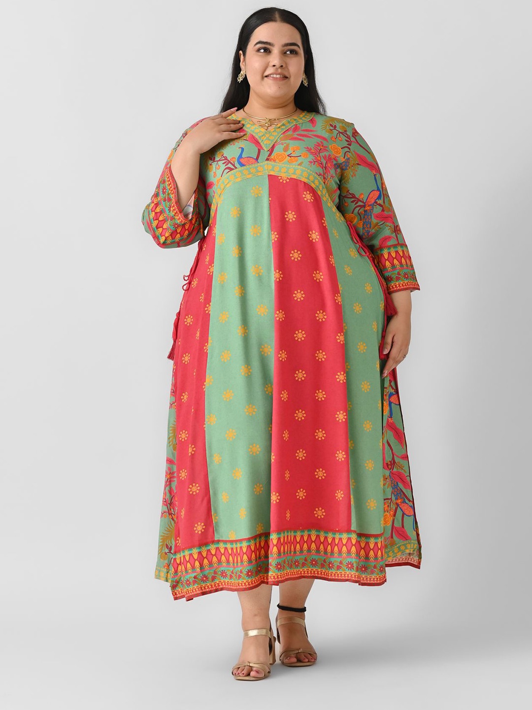 

Shape of me by Rustorange Plus Size Ethnic Motifs Print Maxi Dress, Sea green