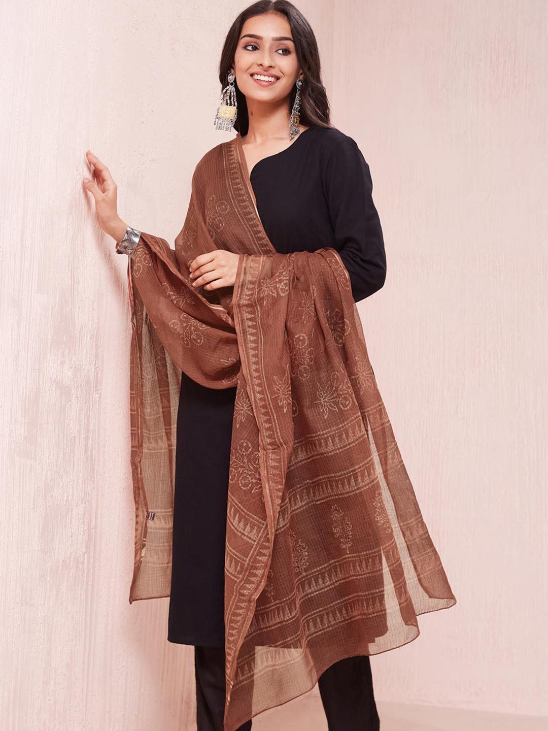 

Fabindia Printed Cotton Silk Dupatta, Red