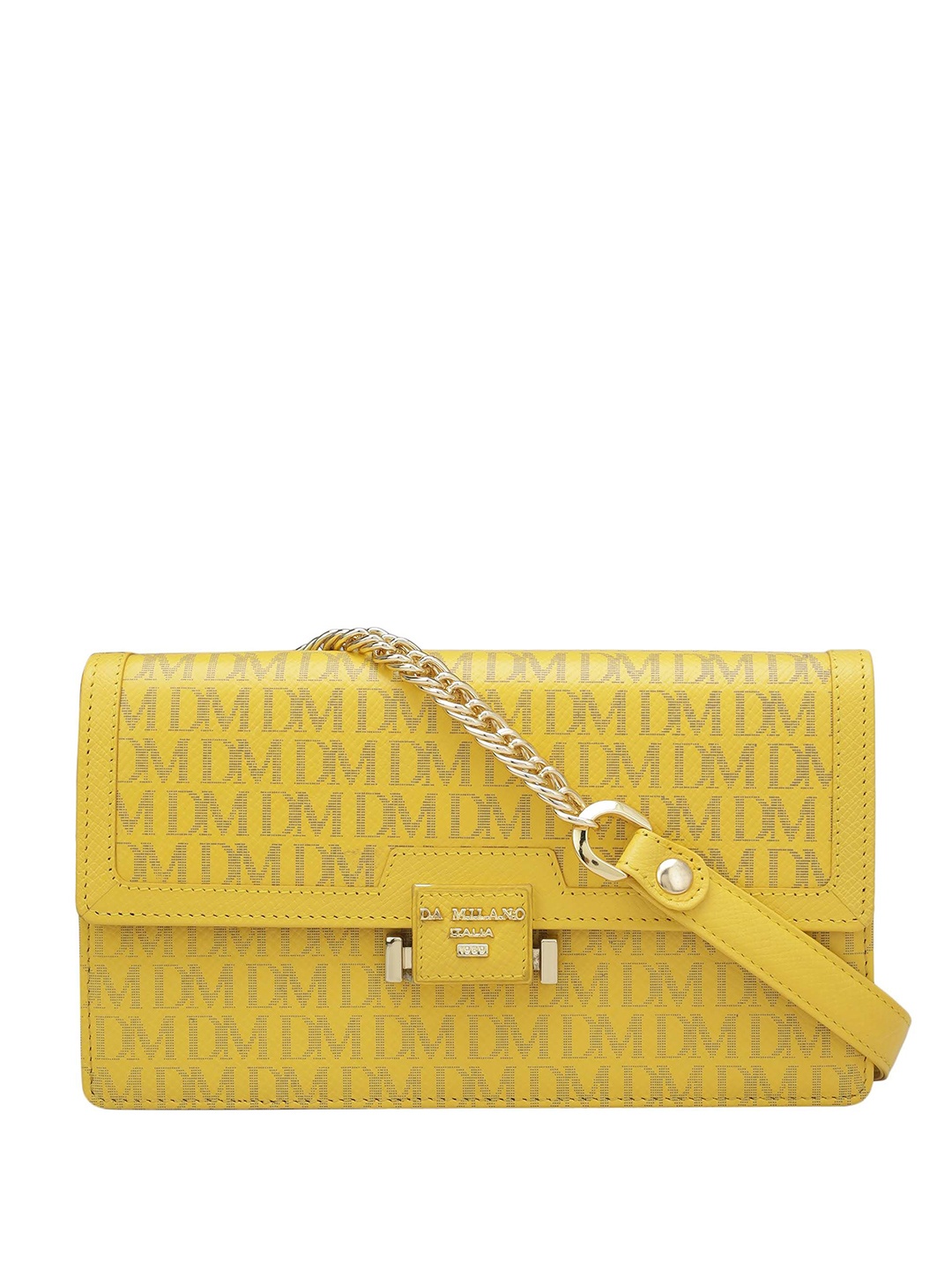 

Da Milano Women Typographic Leather Envelope, Yellow