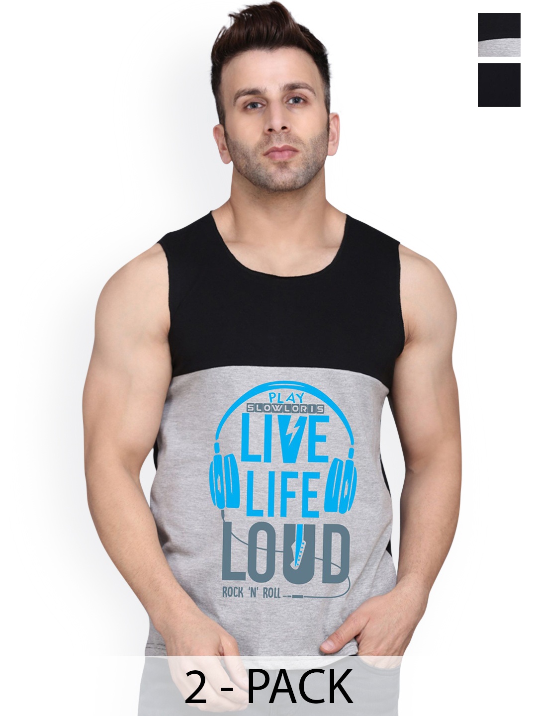 

SLOWLORIS Pack Of 2 Printed Gym Vests, Black