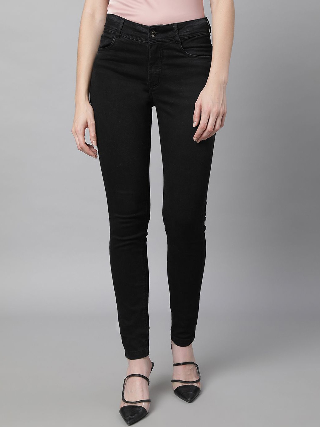 

Global Republic Women Comfort Slim Fit High-Rise Cotton Stretchable Jeans, Black