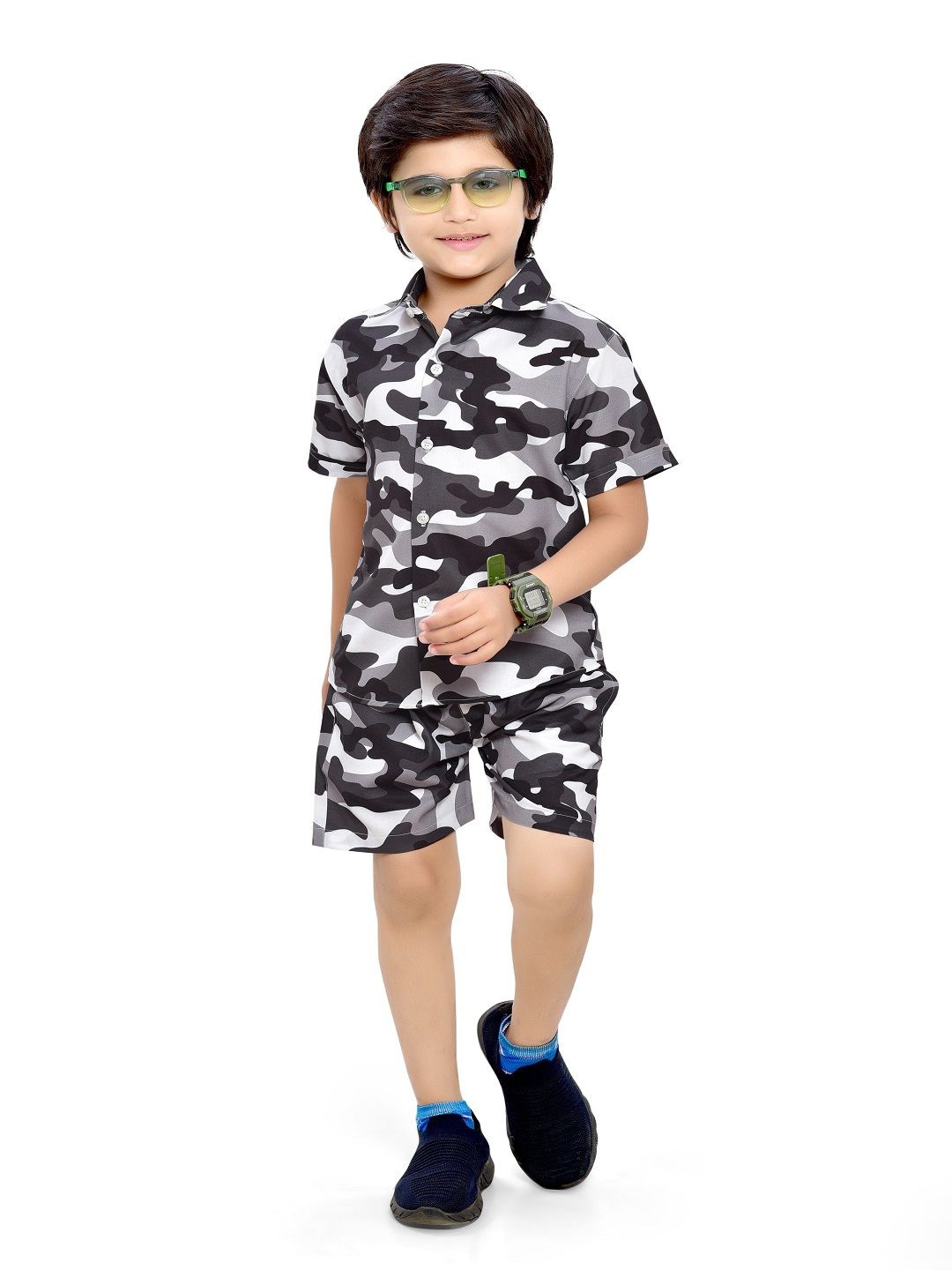 

BAESD Boys Abstract Printed Pure Cotton Shirt with Shorts, Black
