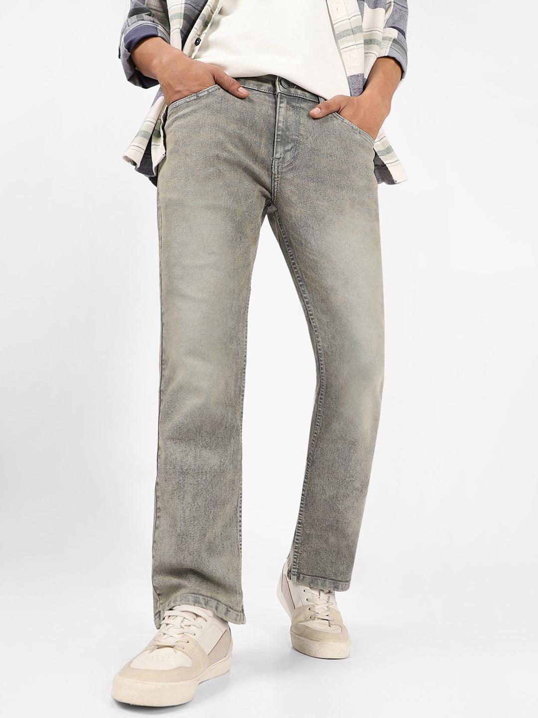 

Urbano Fashion Men Bootcut Low Distress Heavy Fade Stretchable Jeans, Grey