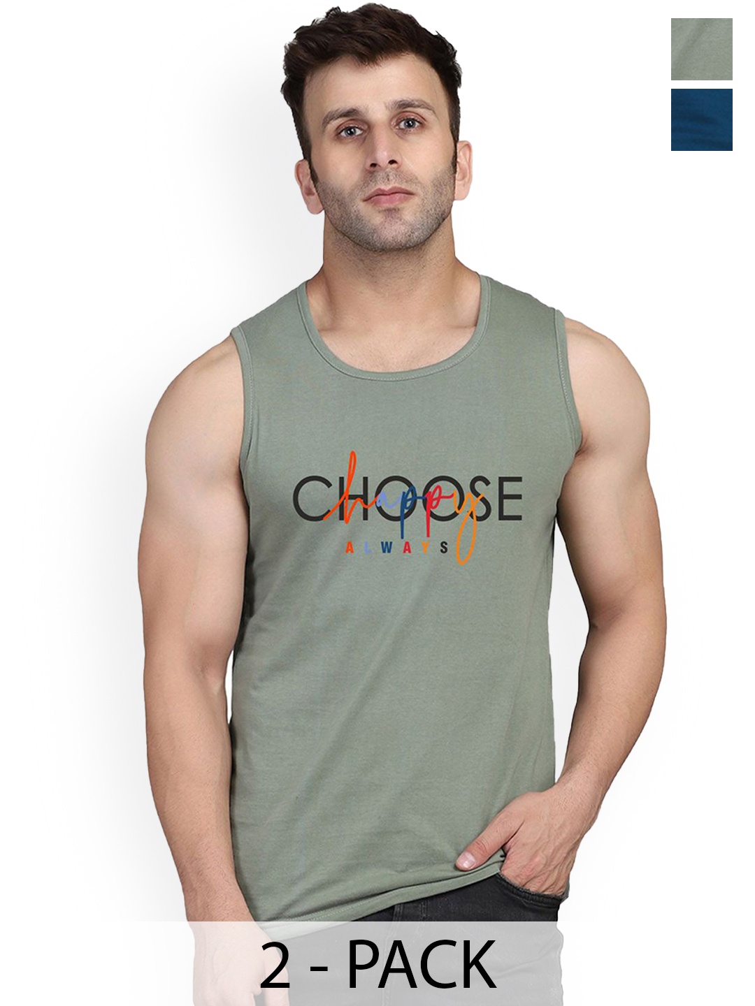 

SLOWLORIS Men 2Pcs Sleeveless Innerwear Gym Vests, Teal