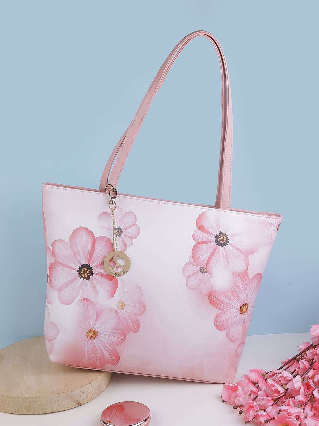 

Mochi Floral Shopper Tote Bag with Applique, Pink